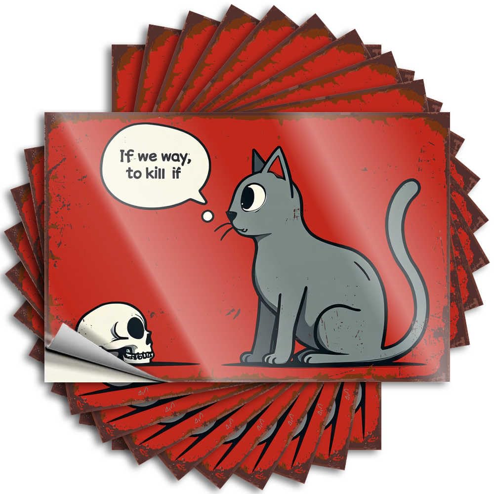 Vintage Saying - Bookish Stone Hat Cat and Skull: A Mysterious Conversation(12X18CM)