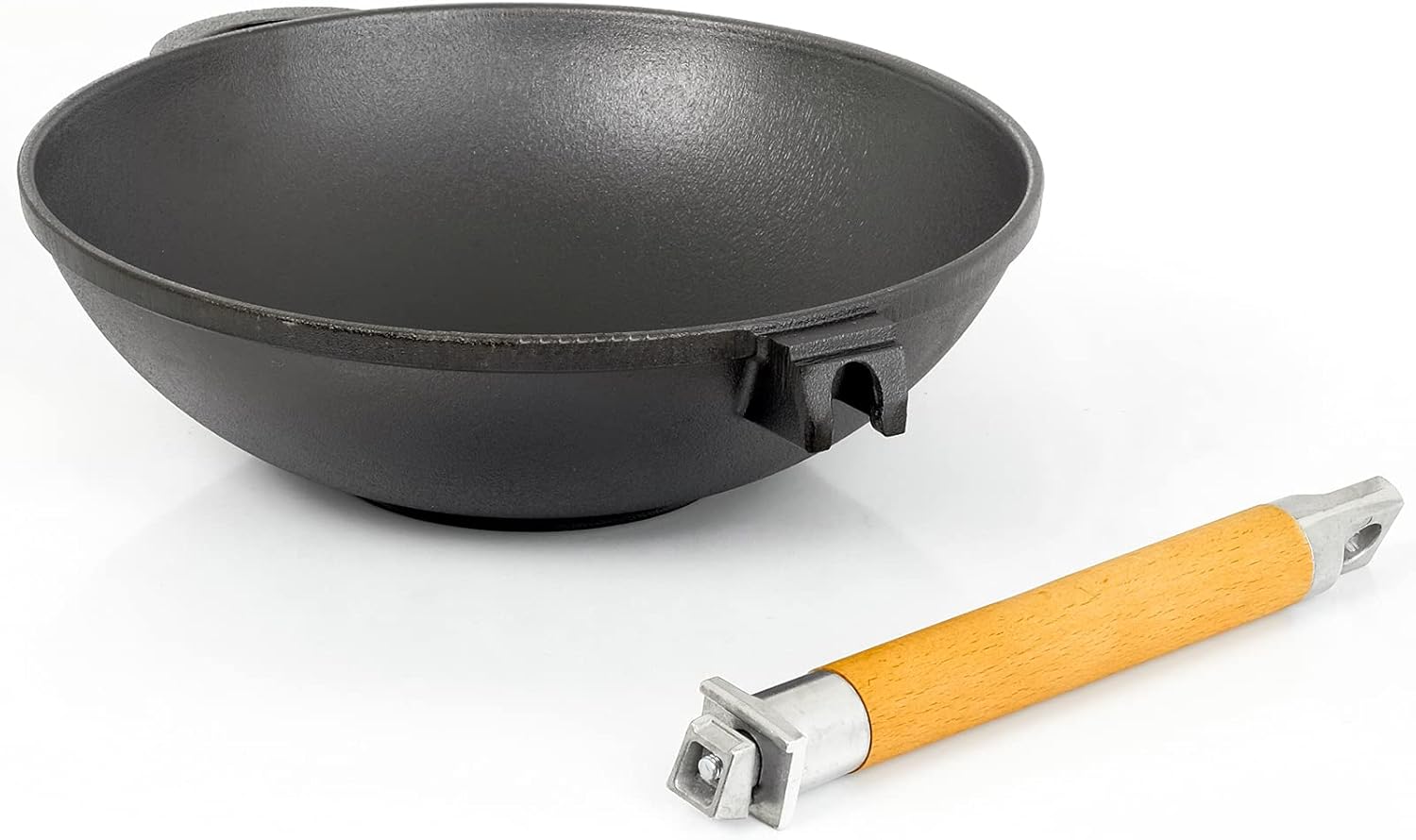 4BIG.Fun Wok Frying Pan 24 cm 2L Cast Iron with Removable Handle Outdoor Saucepan Camping