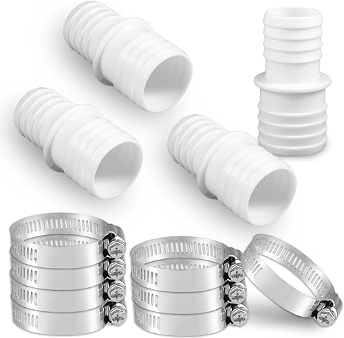 4 adaptadores de manguera de piscina de 1.5 a 1.25 pulgadas con 8 abrazaderas ajustables de acero inoxidable, adaptador de manguera de piscina de