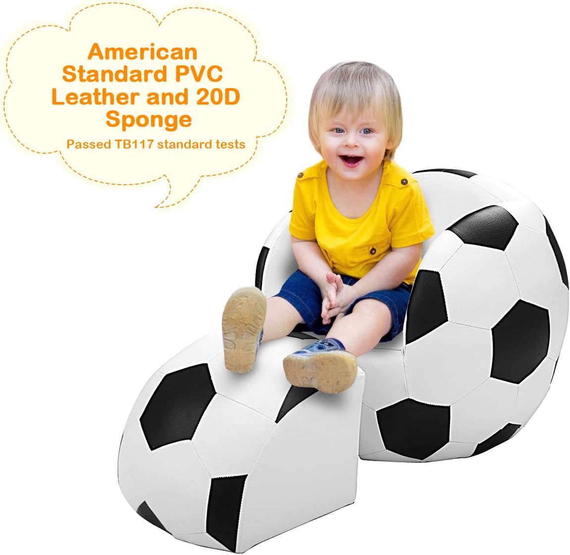Bеѕt Quаlіtу 🔥 Costzon Children's Sofa and Ottoman, Football Shaped Kids Armchair with Footstool, Solid Wood Structure Bearing up to 110LBS, Easy Clean PVC Cover, for 1 to 4 Year Old, Passed TB117 Standard Tests Gеt Sресіаl Prісе Costzon Children's Sofa and Ottoman, Football Shaped Kids Armchair with Footstool, Solid Wood Structure Bearing up to 110LBS, Easy Clean PVC Cover, for 1 to 4 Year Old, Passed TB117 Standard Tests