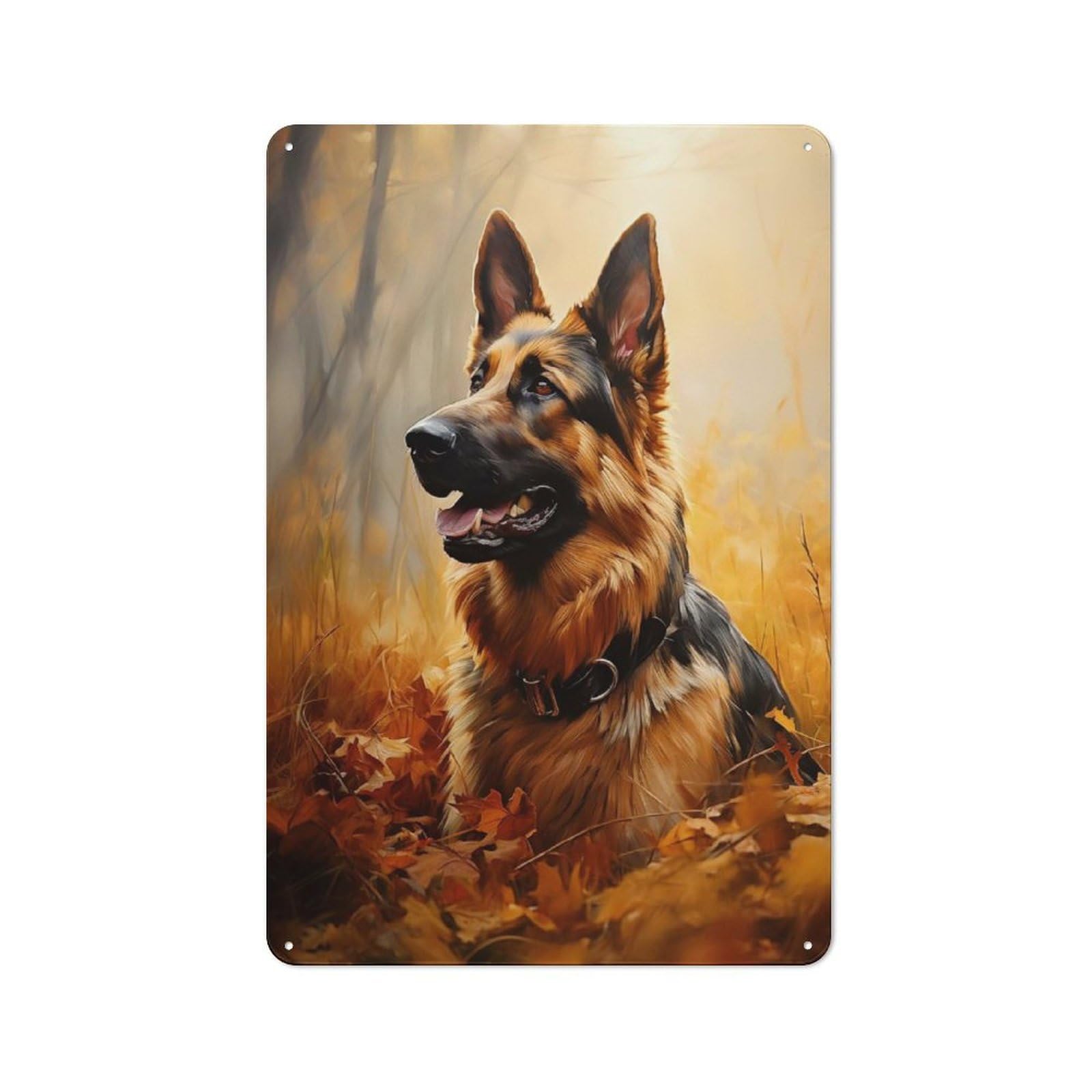 German Shepherd in Autumn Vintage Metal Sign 30x20cm, Nostalgic Pub Wall Decor for Pub, Home Bar, Shed Or Man Cave