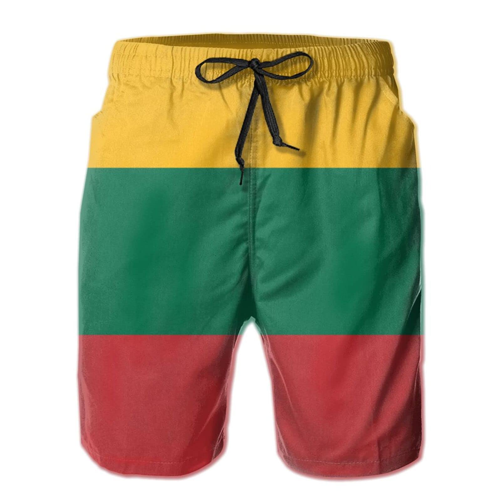 JUZGTSIT Swim Shorts Mens Lithuanian Flag Swim Trunks Quick Dry Summer Surf Beach Shorts with Pocket Drawstring Black