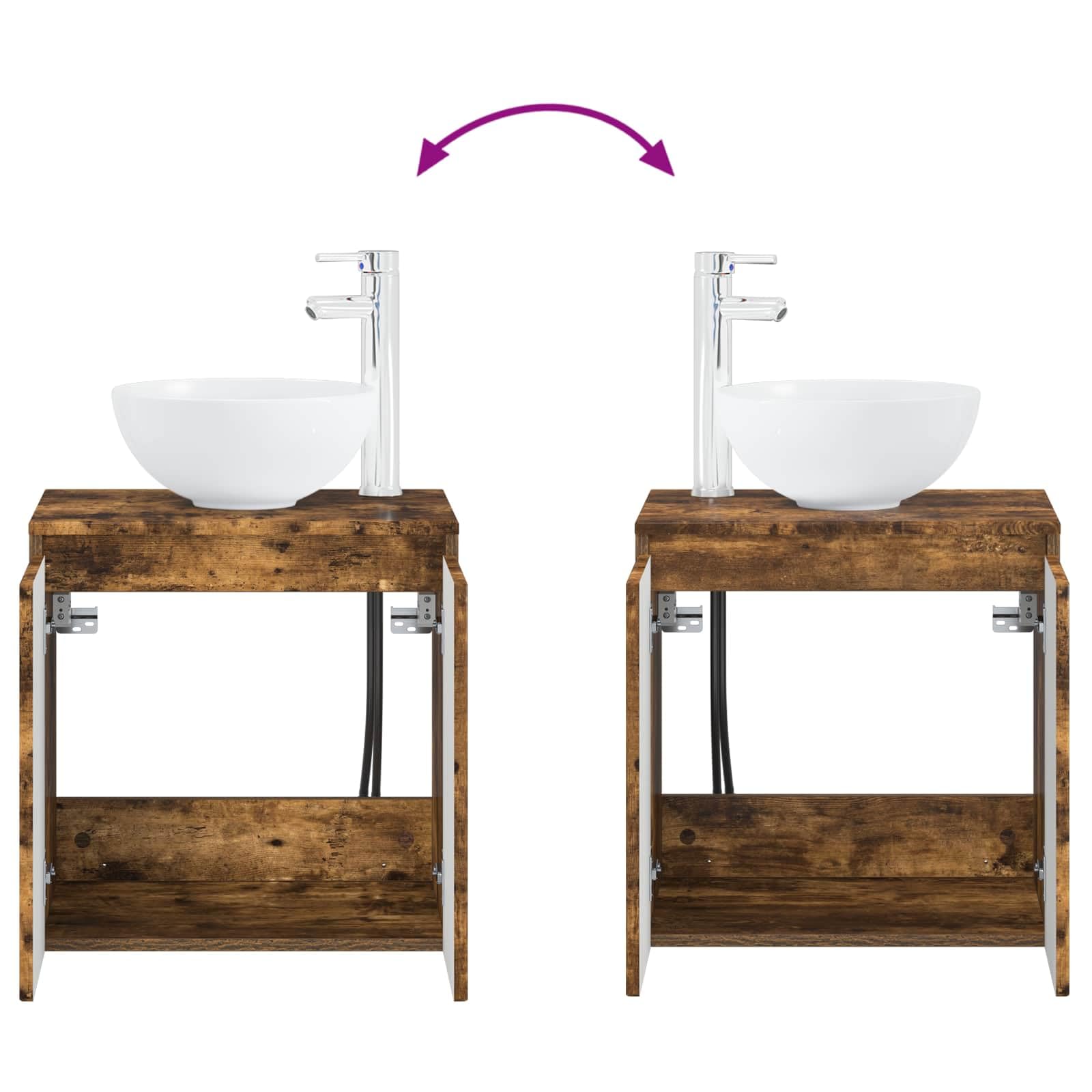 Lavabo de pared con lavabo, roble ahumado, 49,5 x 35 cm | Armario de baño con fregadero para baño y aseo de invitados, incluye accesorios para el montaje.