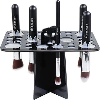 BEAKEY Make up Brush Drying Rack, Collapsible Makeup Brush Holder 28 Holes Makeup Brush Dryer Stand - Black