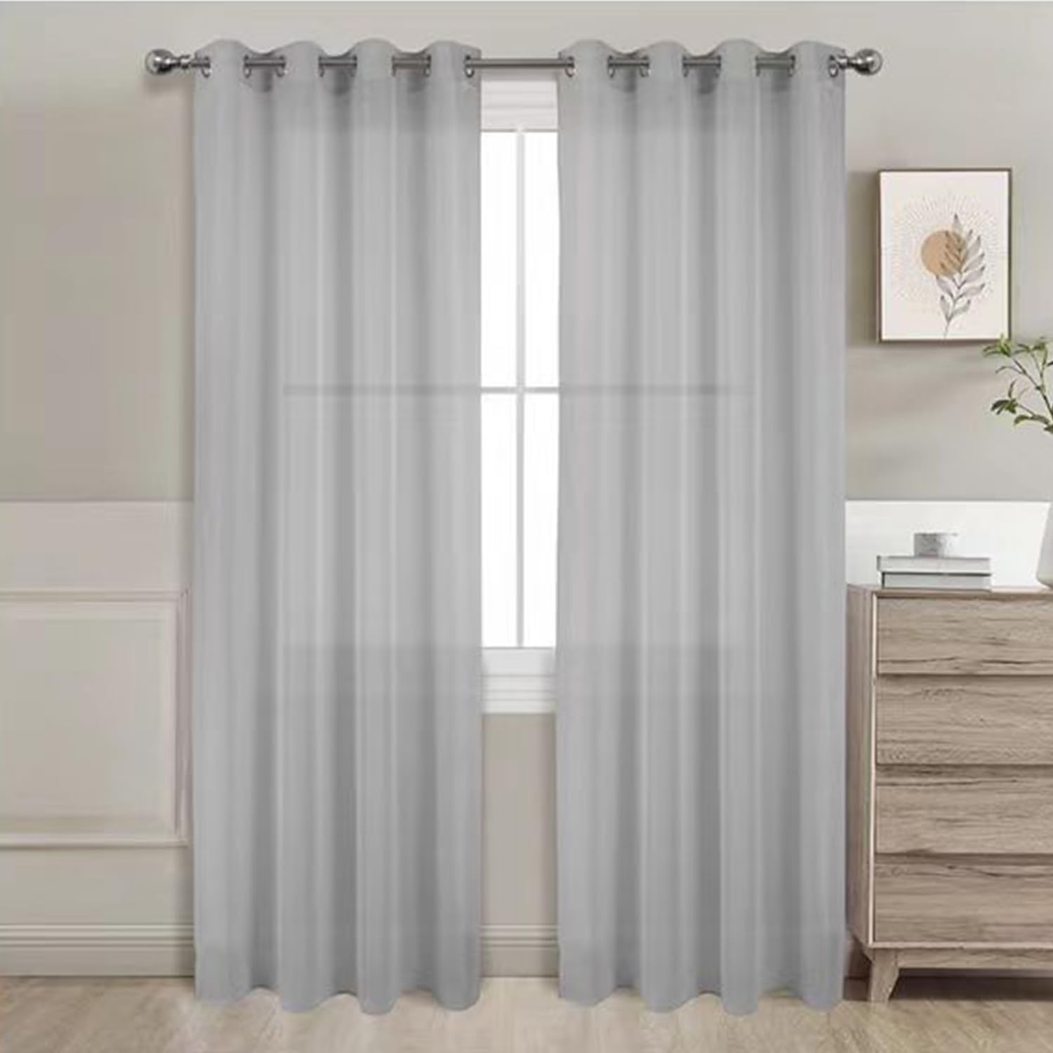 GREATOYAR Cortinas Salon Modernas, Cortinas Visillos Liso, Translúcidas Visillos, Cortinas Poliéster, Cortinas para Sala Cuarto Dormitorio Comedor Cocina Salón, 2 Piezas, 140x260cm, Gris