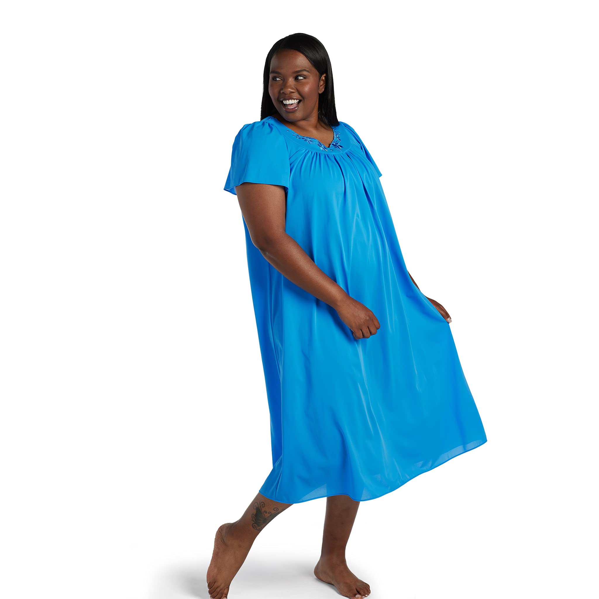 Miss Elaine Nightgown - Women's Long Tricot Nightgown, Short Flutter Sleeves, Comfortable Lightweight Fabric, Sleepwear