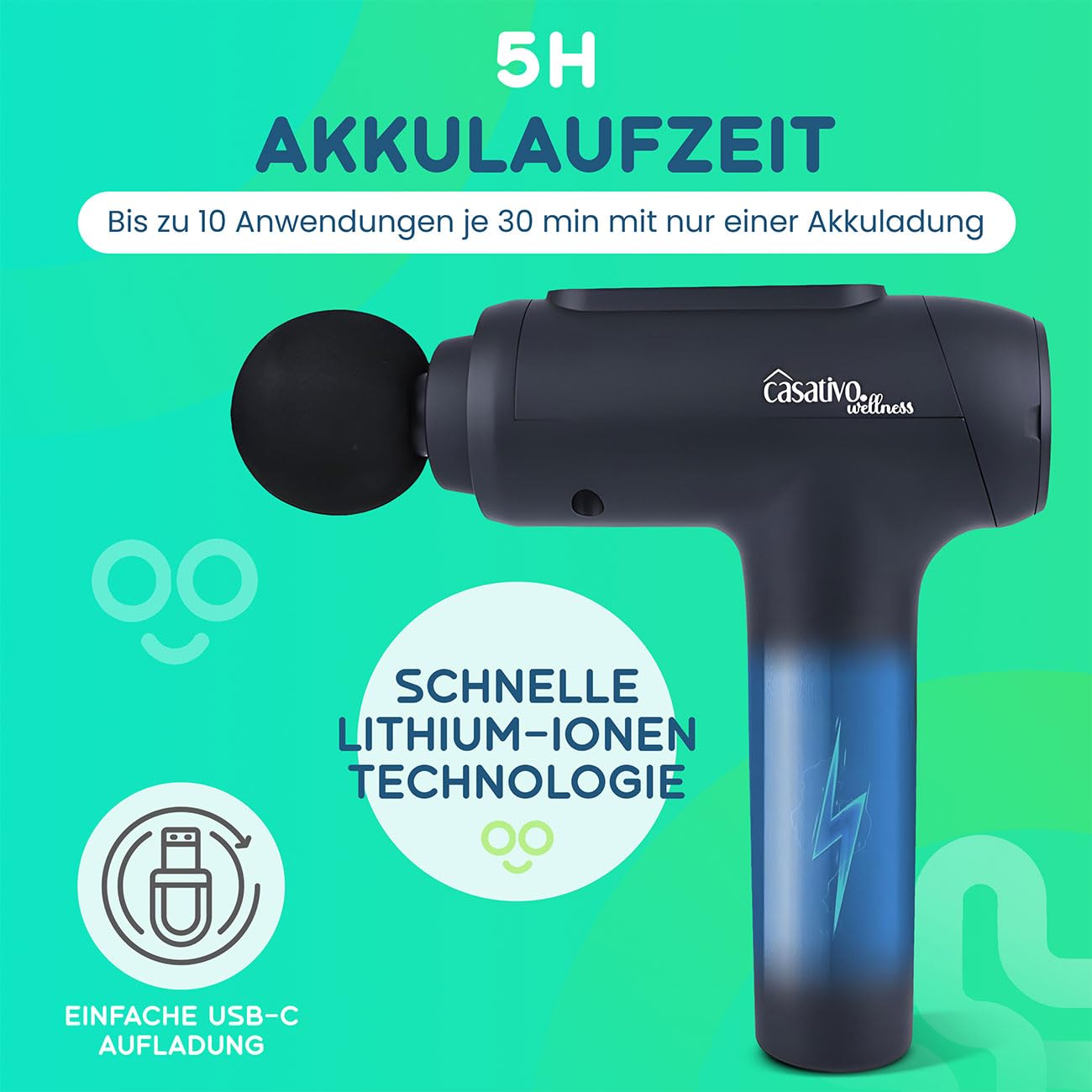 Professionelle Massagepistole, Massage Gun, 6 Köpfe, 20 Intensitätsstufen, Muskel Massagegerät, Akkubetrieb Massagegerät für Oberschenkel, Bauch, Schulter, Nacken und Rücken