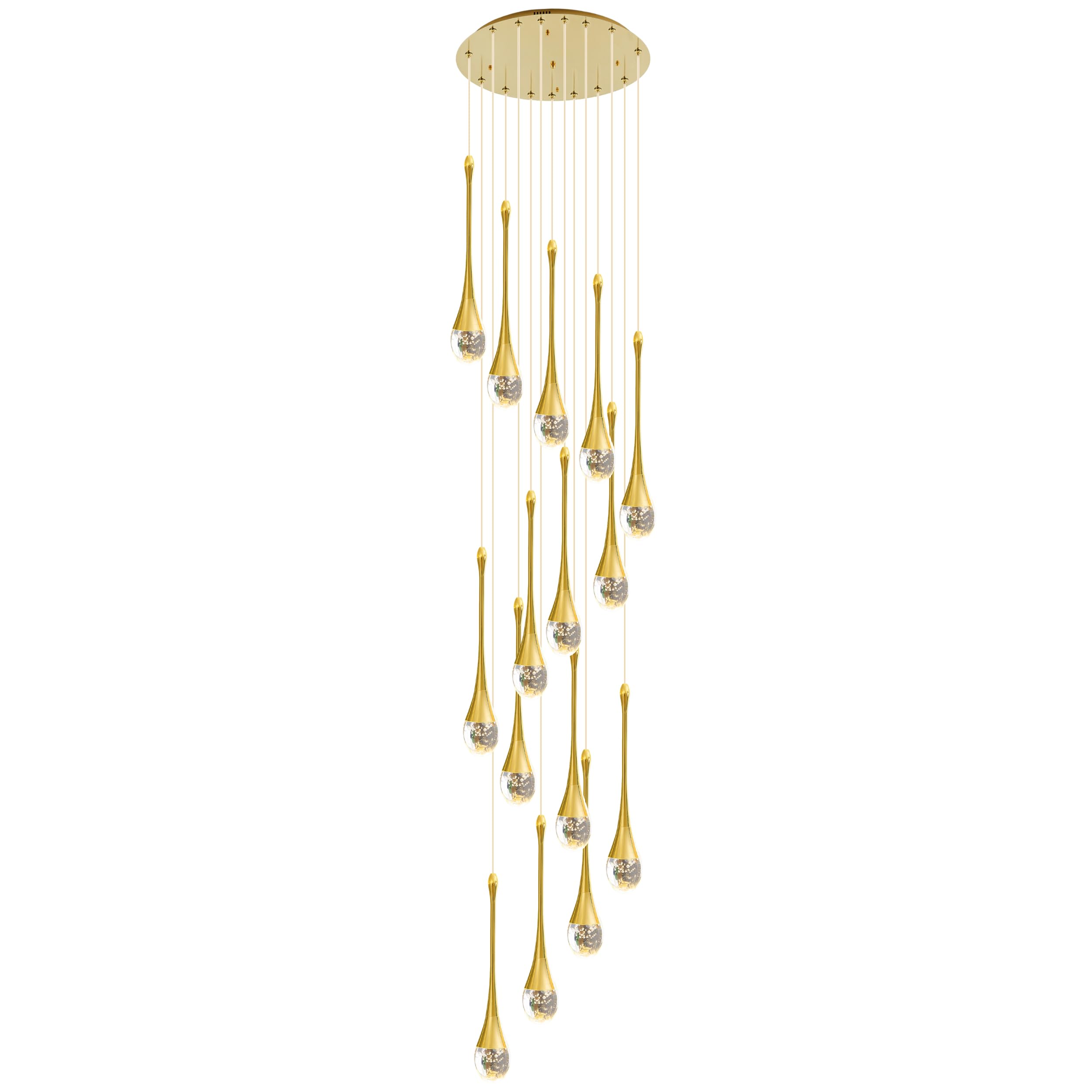 FYZDLAOR 15-Light 9.8ft (3m) High Ceiling Chandelier LED 3CCT Dimmable Modern Raindrop Spiral Crystal Pendant Lights Dome Long Chandelier Fixture for Foyer Entryway Stairwell Lighting