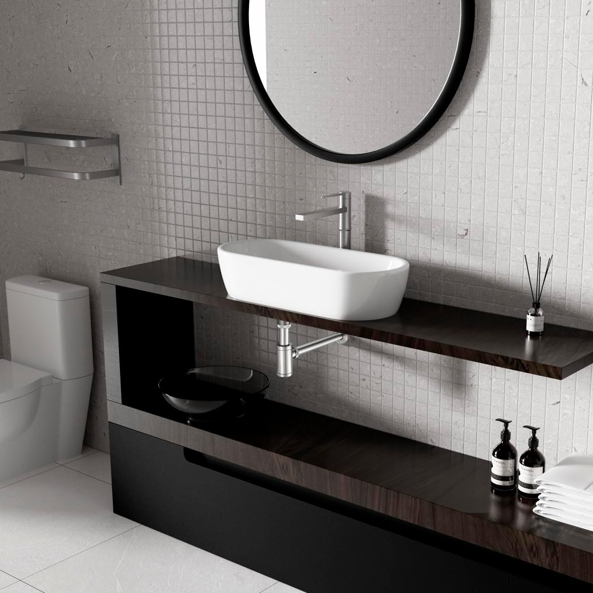 Solid Brass Bathroom Sink P-Trap Complete Set, Adjustable 1-1/4 Bottle Trap with Pop Up Drain Stopper Without Overflow, Brushed Nickel