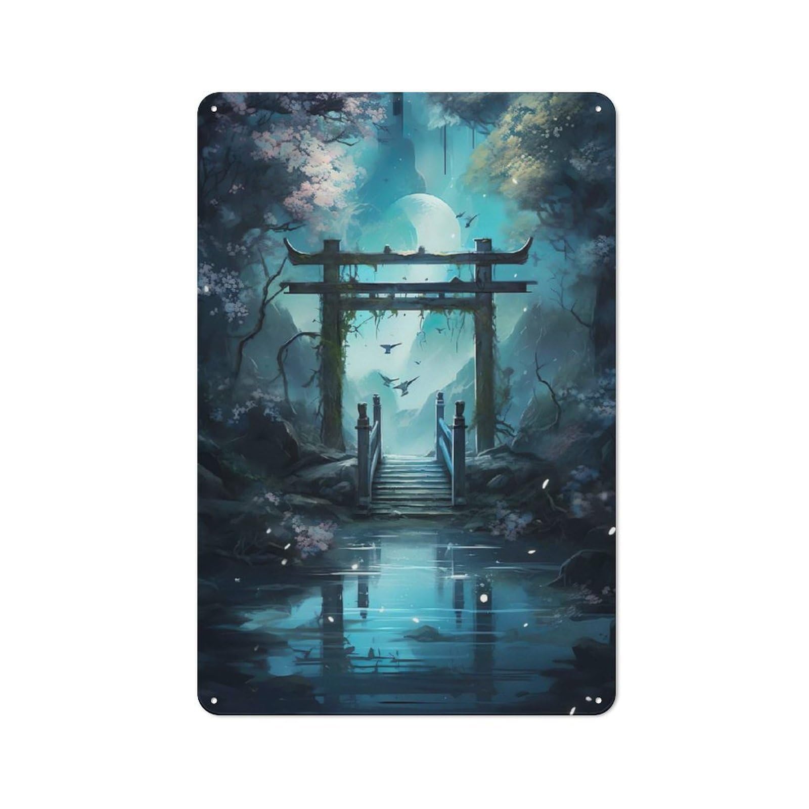 Junmoney Japanese Fantasy Gate Rustic Tin Sign 30X20cm For Garden Room Or Summerhouse, New-Space Wall Decor For Garden Room Decor Fans