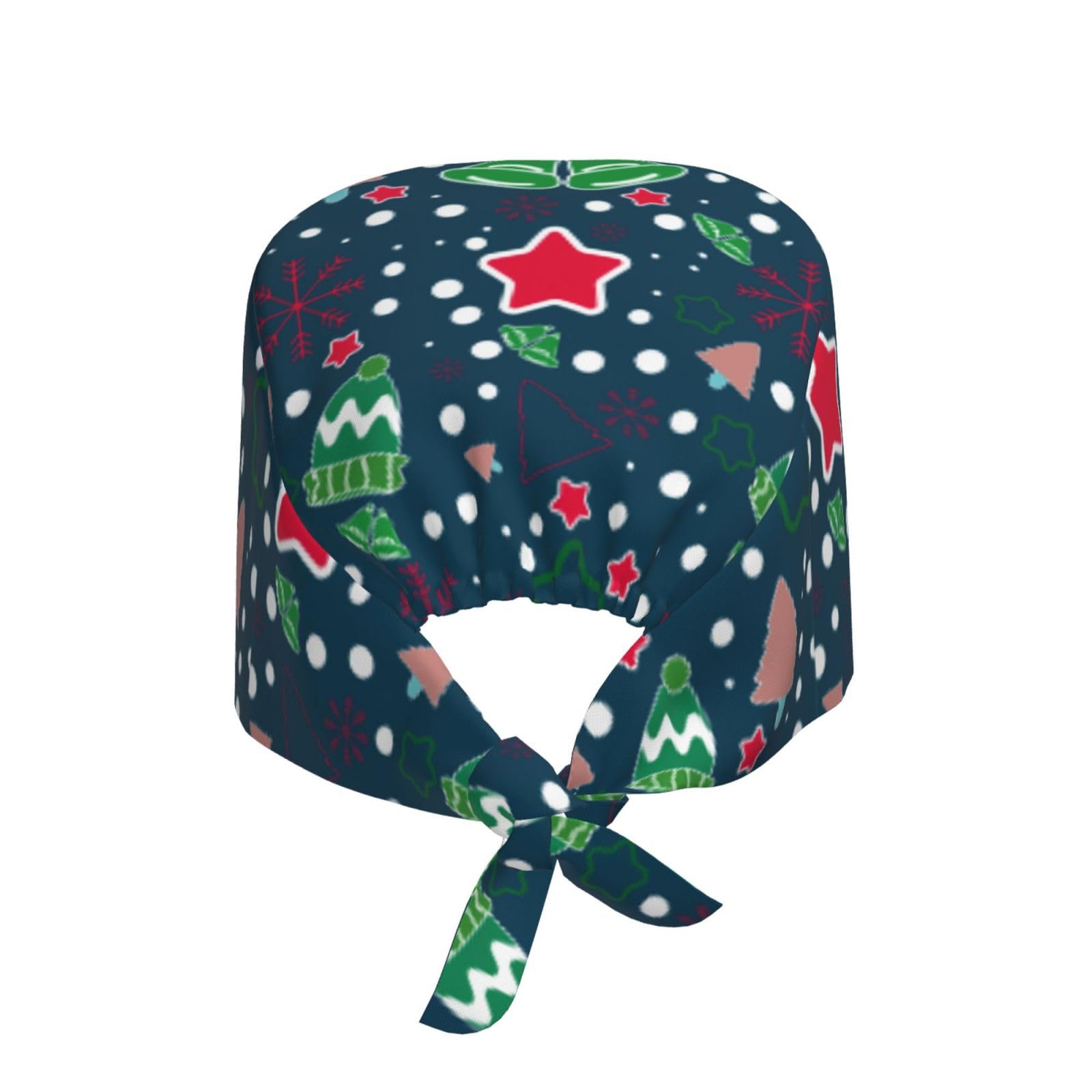 Kuilepa Christmas Print Working Caps With Sweatband Adjustable Working Hats Elastic Scrub Hats Nurse Scrub Cap