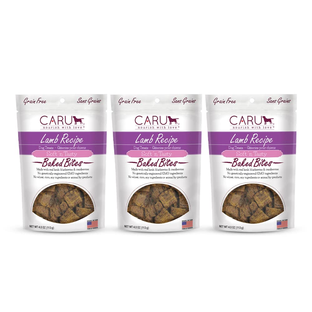 Caru - Soft n’ Tasty Baked Bites - Lamb Bites Dog Treats - Flavorful Training Treats - 4 oz Bags - Pack of 3
