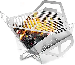 Aço Inoxidável Prate Churrasqueira a Carvão para Uso Externo E Fogueira a Lenha, Mini Churrasqueira Inox Portátil Desmontável, Compacta É Feita de Aço Inoxidável, Leve E Fácil de Montar