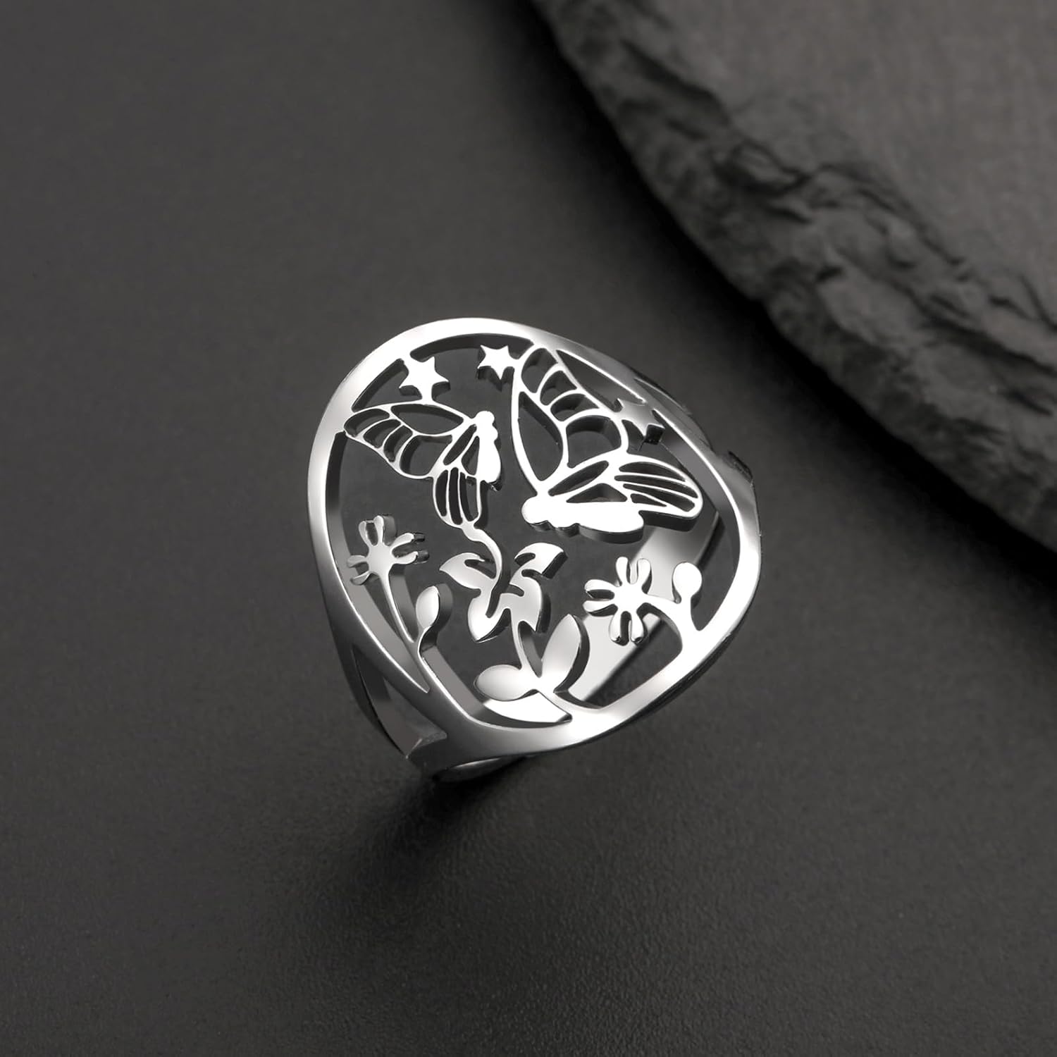 VASSAGO Butterfly Flower Ring for Women Stainless Steel Stacking Finger Rings Dainty Animal Jewelry Gift for Teens - Image 8