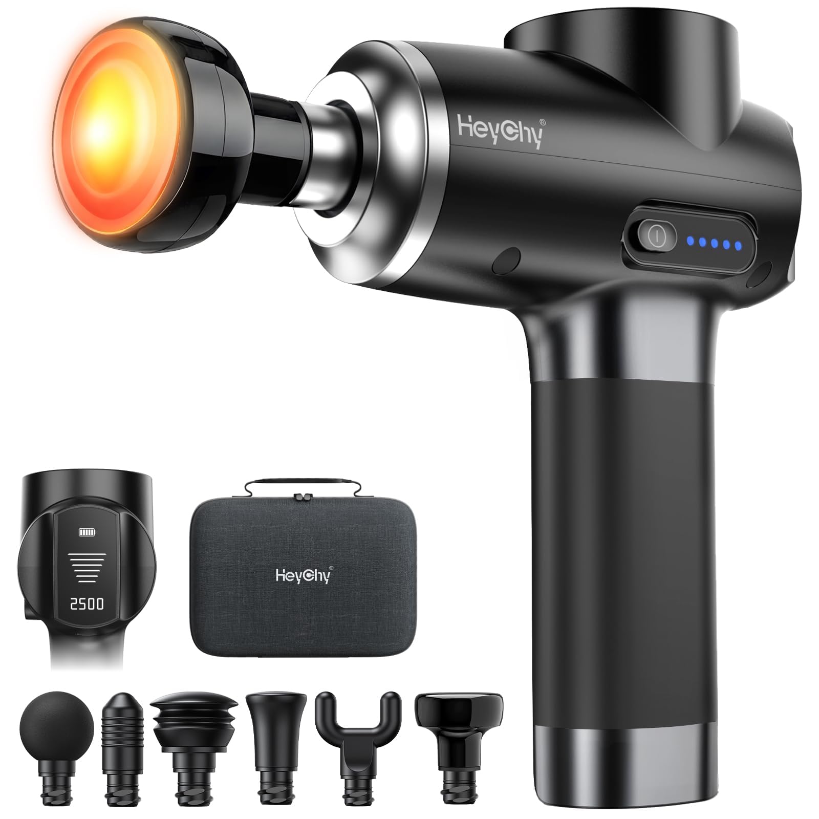 HEYCHY Massage Gun Deep Tissue, Muscle Massager with Heat, 5 Heads, 12mm | LED Display, P…
