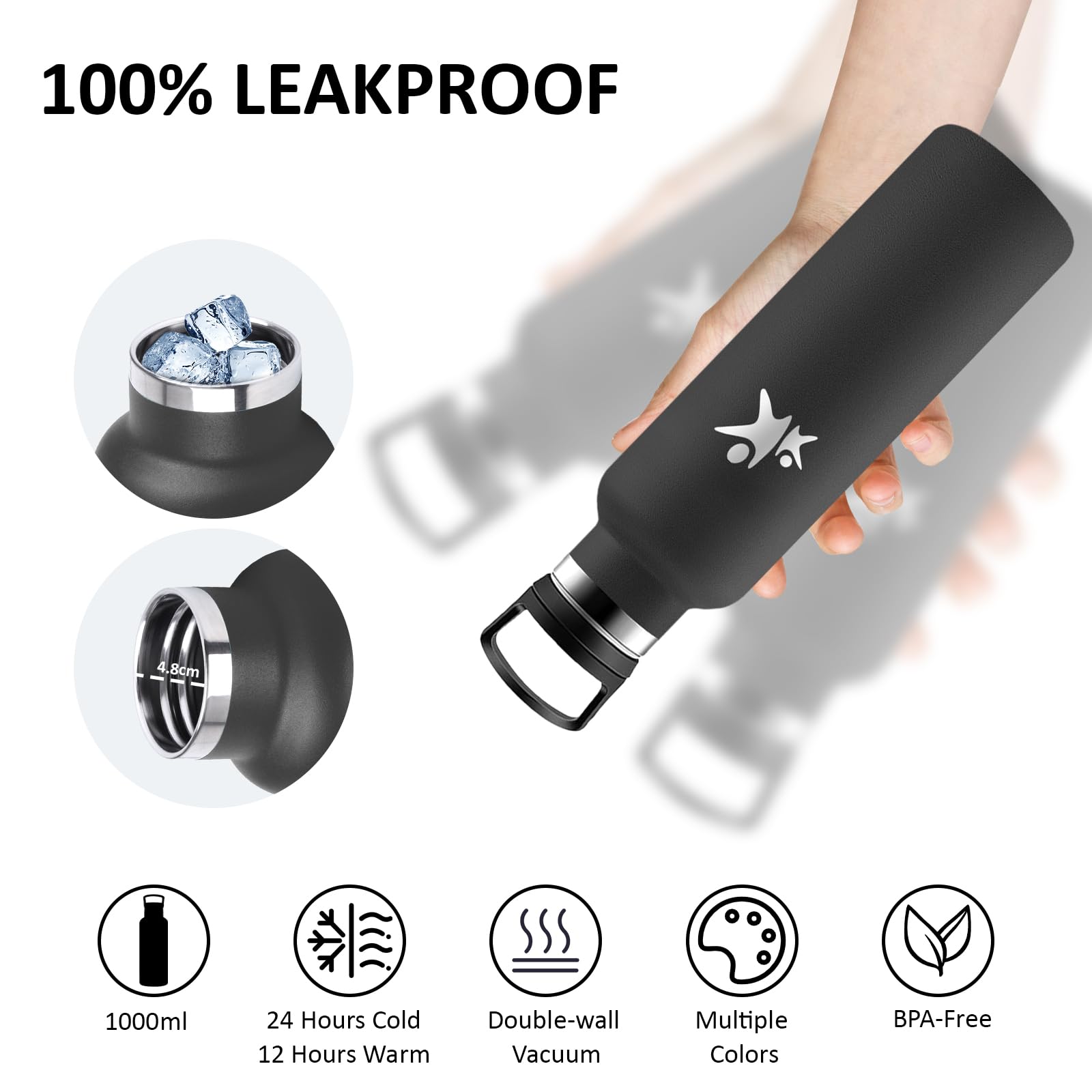 Borraccia Termica, Borraccia 750 ml, Senza BPA, Borracia con Cannuccia, Senza Perdite, Bottiglia Termica, Isolato Sottovuoto, Borracce Termiche per Campeggio, Uffici, Caffè, Viaggio, Yoga, Palestra