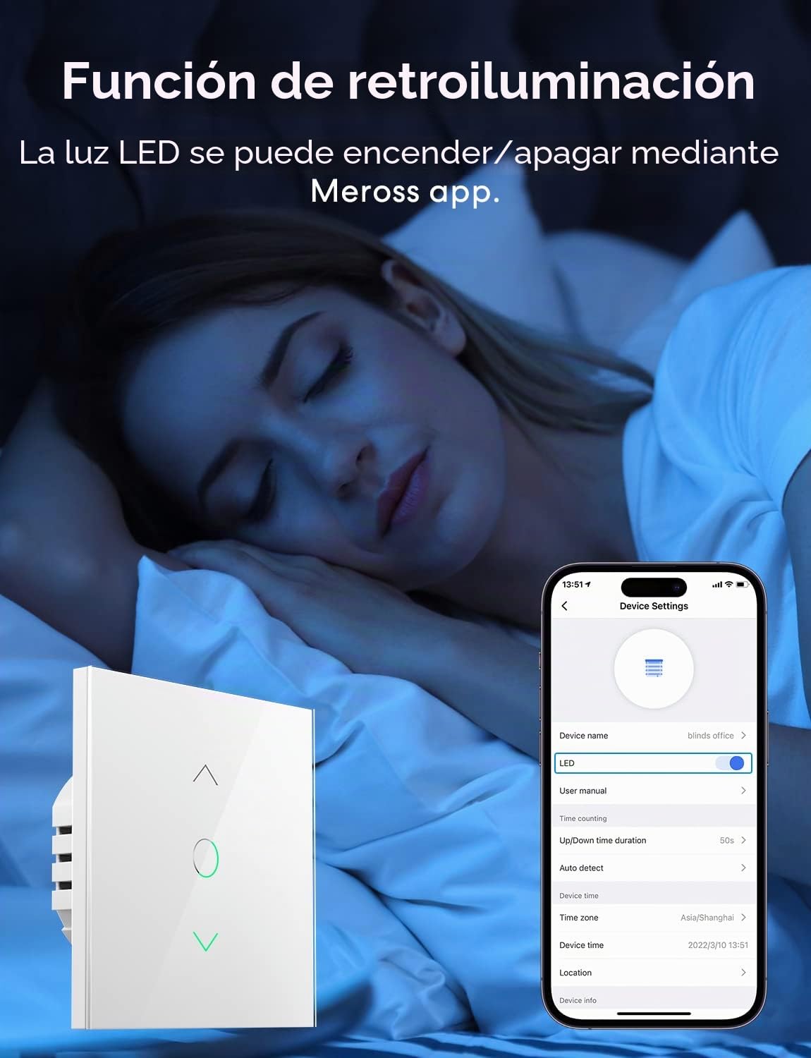 Meross Interruptor de Cortina, Interruptor de Persianas LED Inteligentes WiFi (Necesita Cable Neutro) Compatible con Alexa y Google Assistant, Control por Porcentaje, 2.4GHz