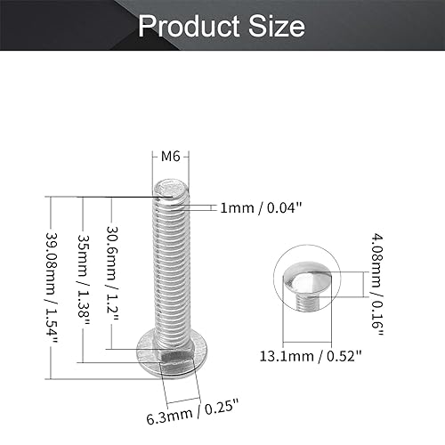 Miniatura 27 de MroMax Pernos de carro M6x16mm cabeza media redonda cuello cuadrado pernos sujetadores 304 acero inoxidable cuello carro perno tono plateado