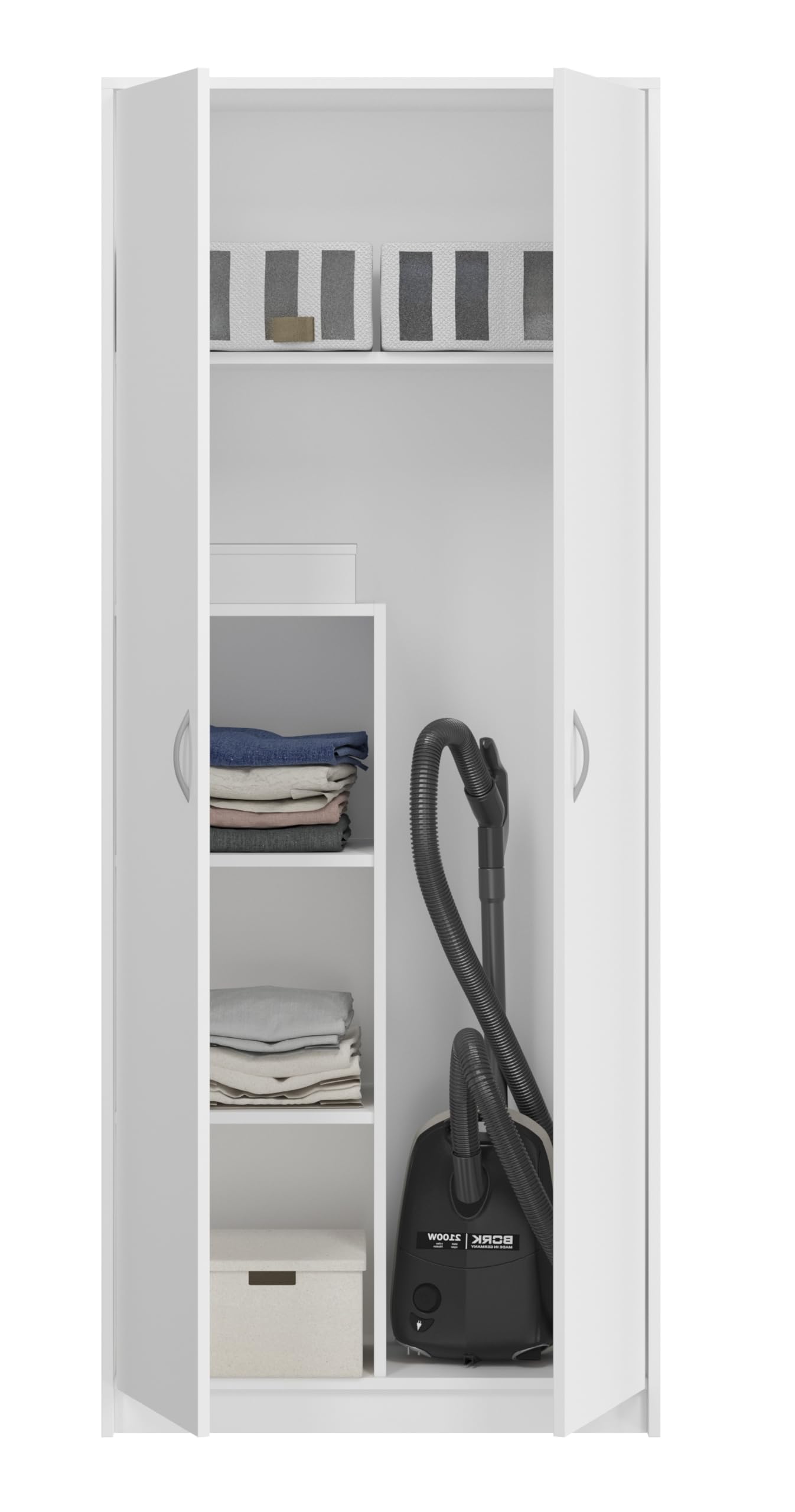 Mobile alto multiuso per scopa, pratico armadietto per aspirapolvere, 235 x 74 x 35 cm (Bianco)