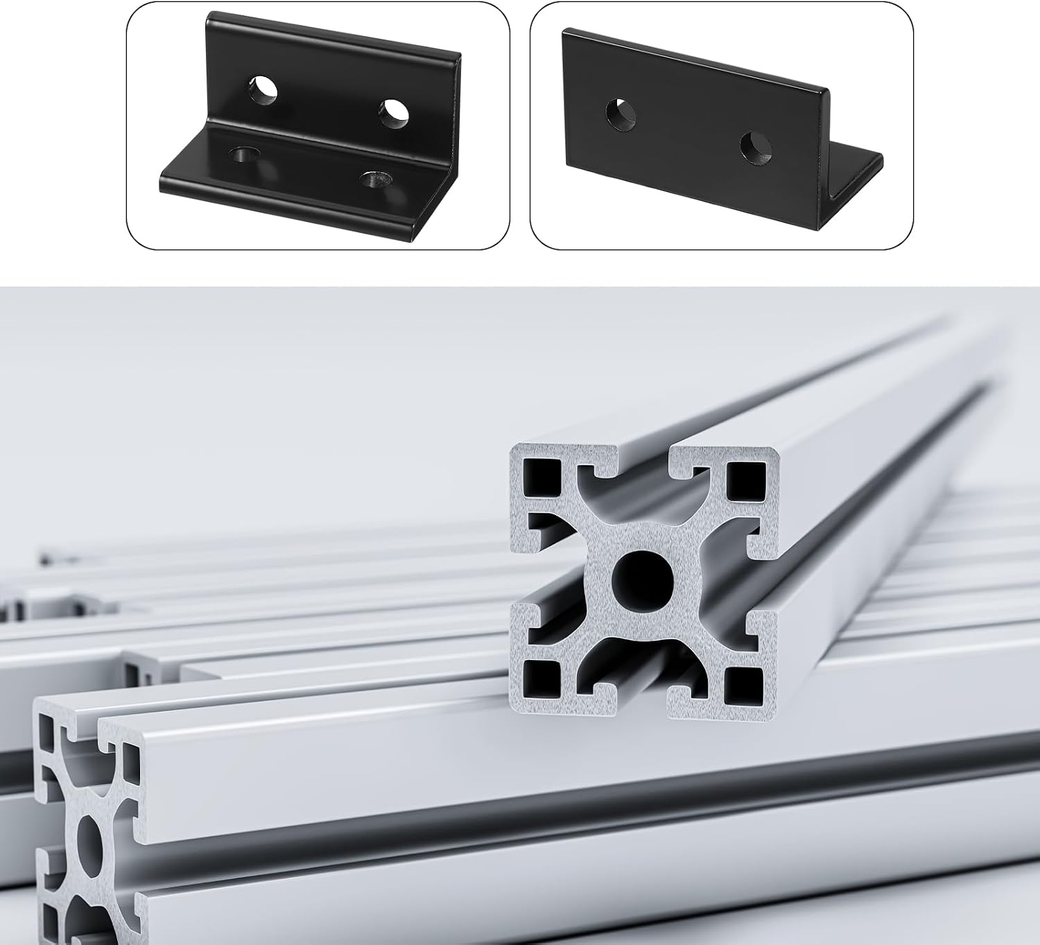 uxcell 4080 Aluminum Extrusion Profile Corner Bracket, 4 Holes L-Shape Black Bracket, Right Angle Joint Connectors, 4 PCS