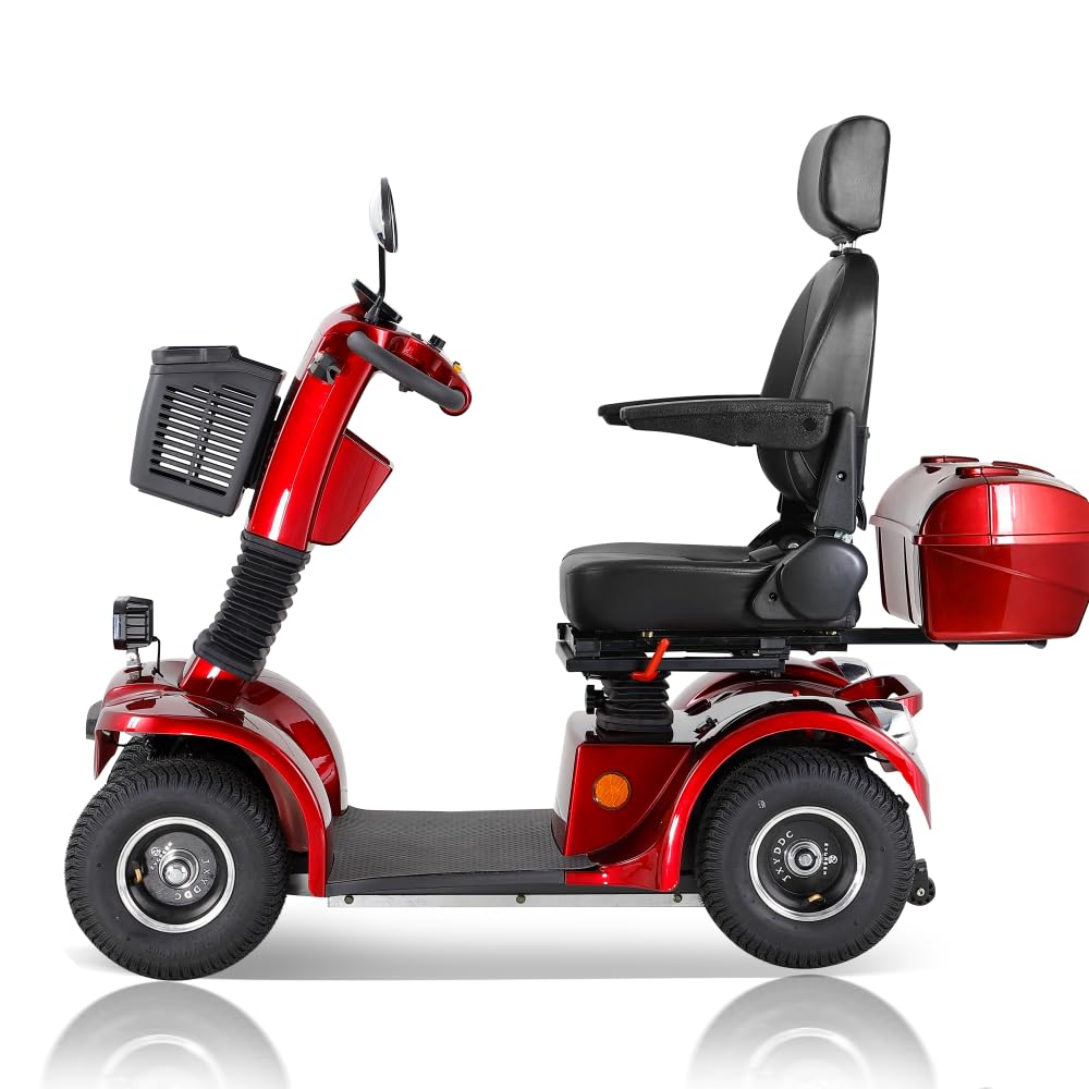 BSH Patinete de movilidad con 4 ruedas Asiento de capitán móvil senior-Max. 15 km/h, espacioso espacio de almacenamiento-asiento giratorio-freno electromagnético rojo