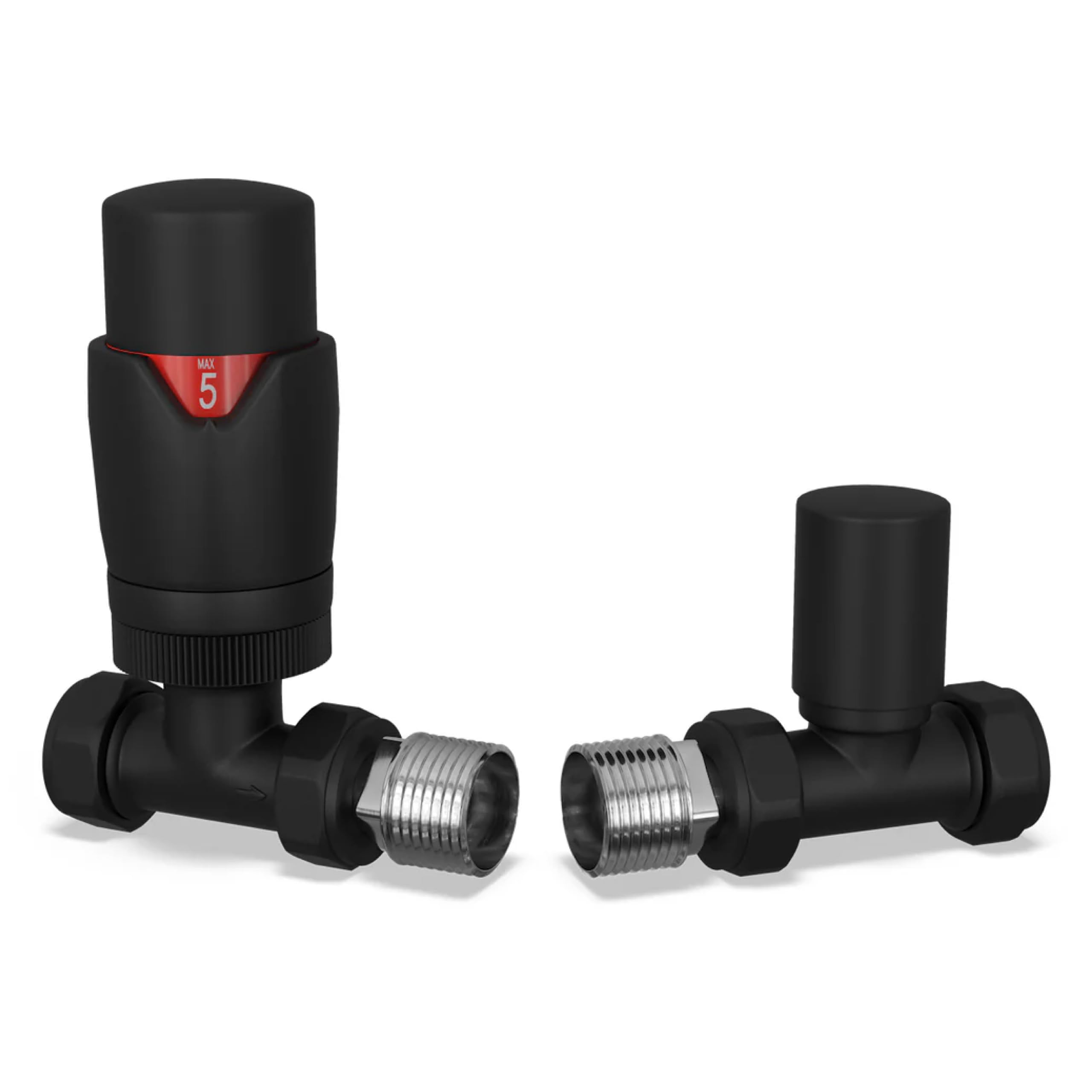 B&Q -  Thermostatic Radiator Valve Set Trv Straight With Lockshield 15mmModern Style Black Stirling Bold