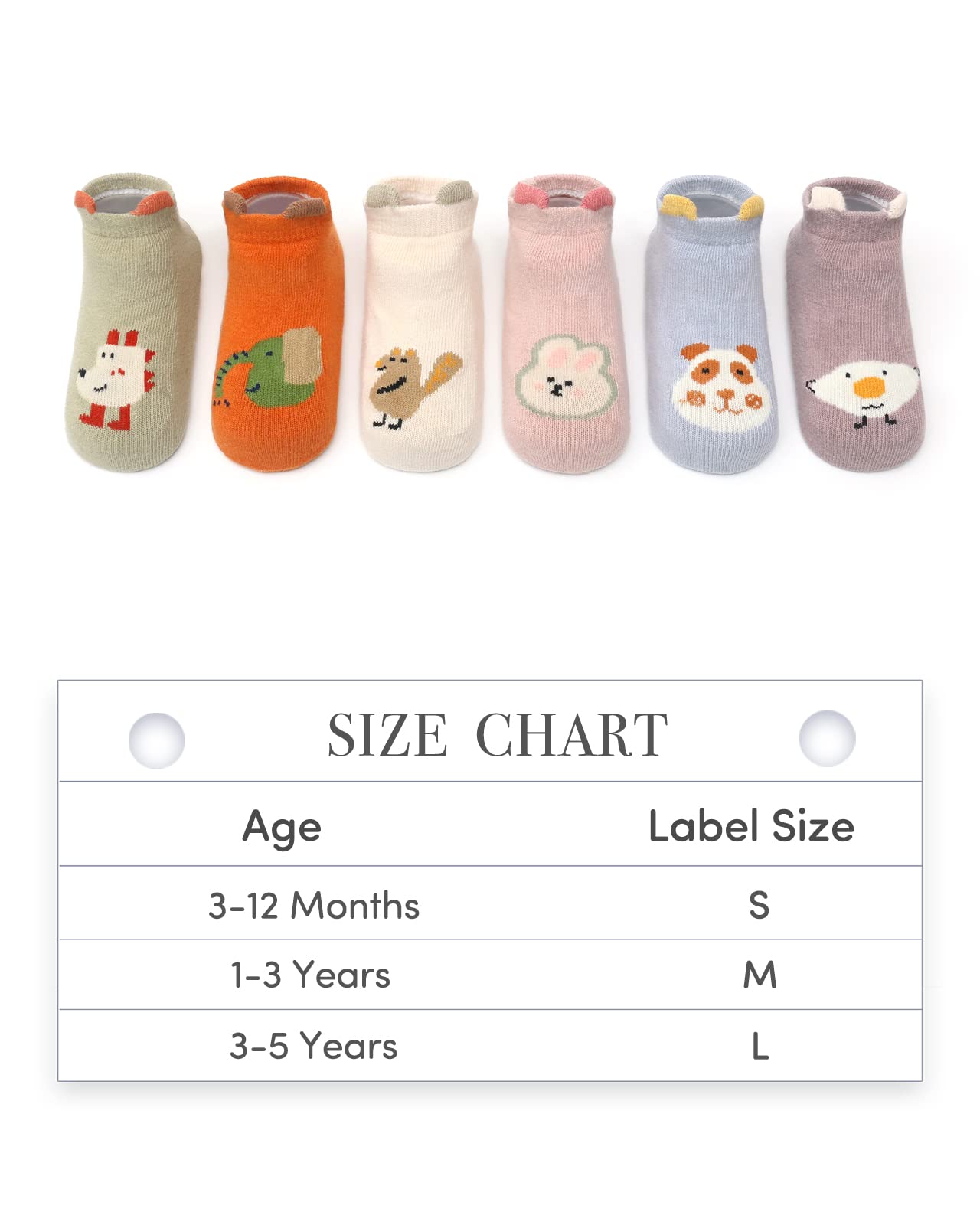 Adorel Chaussettes Antidérapantes Coton Basse Motif Animaux Bébé Lot de 6