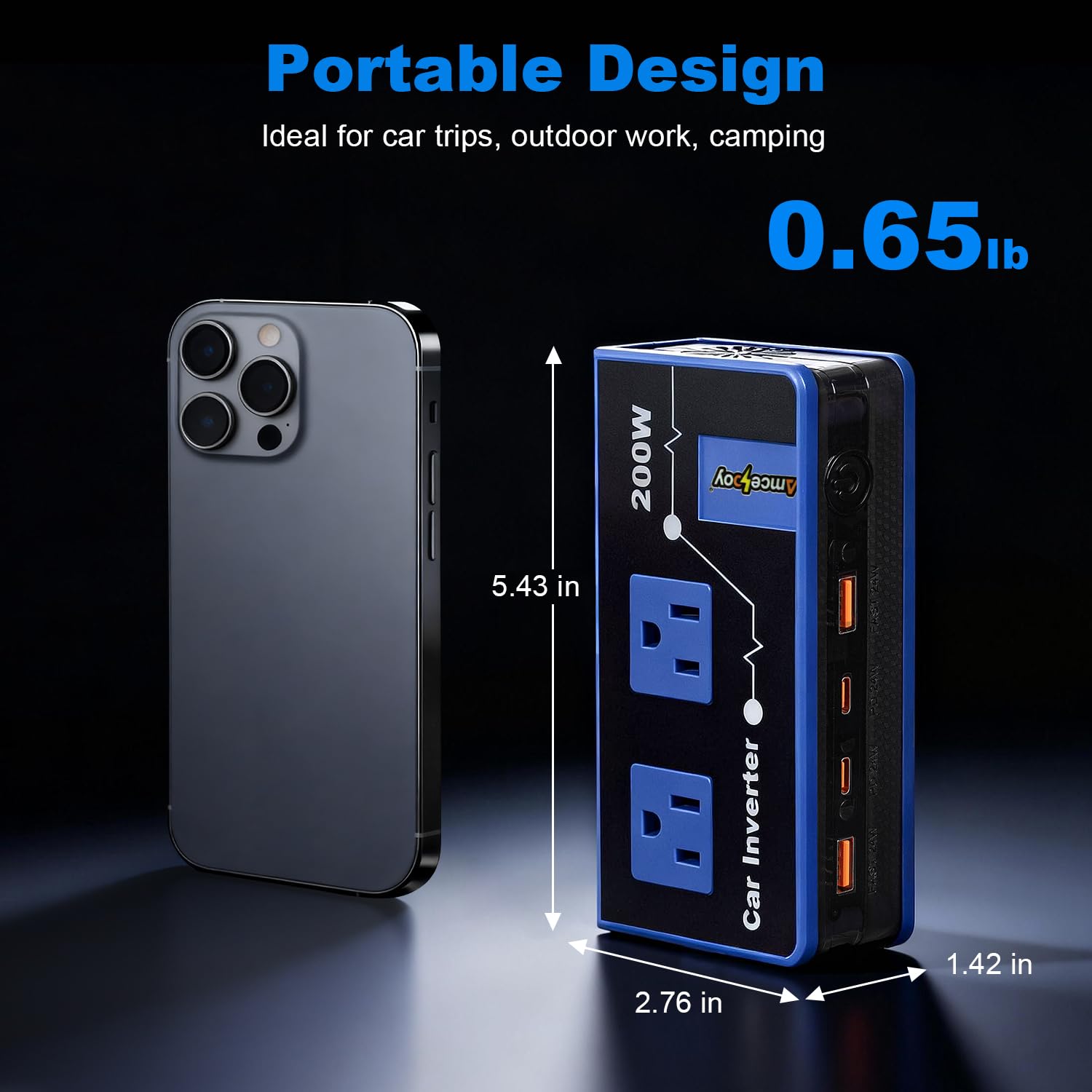 Inwerter samochodowy 200 W podwójny DC 12 V na 110 V AC adapter gniazda samochodowego do wtyczki ściennej szybkie ładowanie 24 W porty USB-C i USB przenośny konwerter ładowania