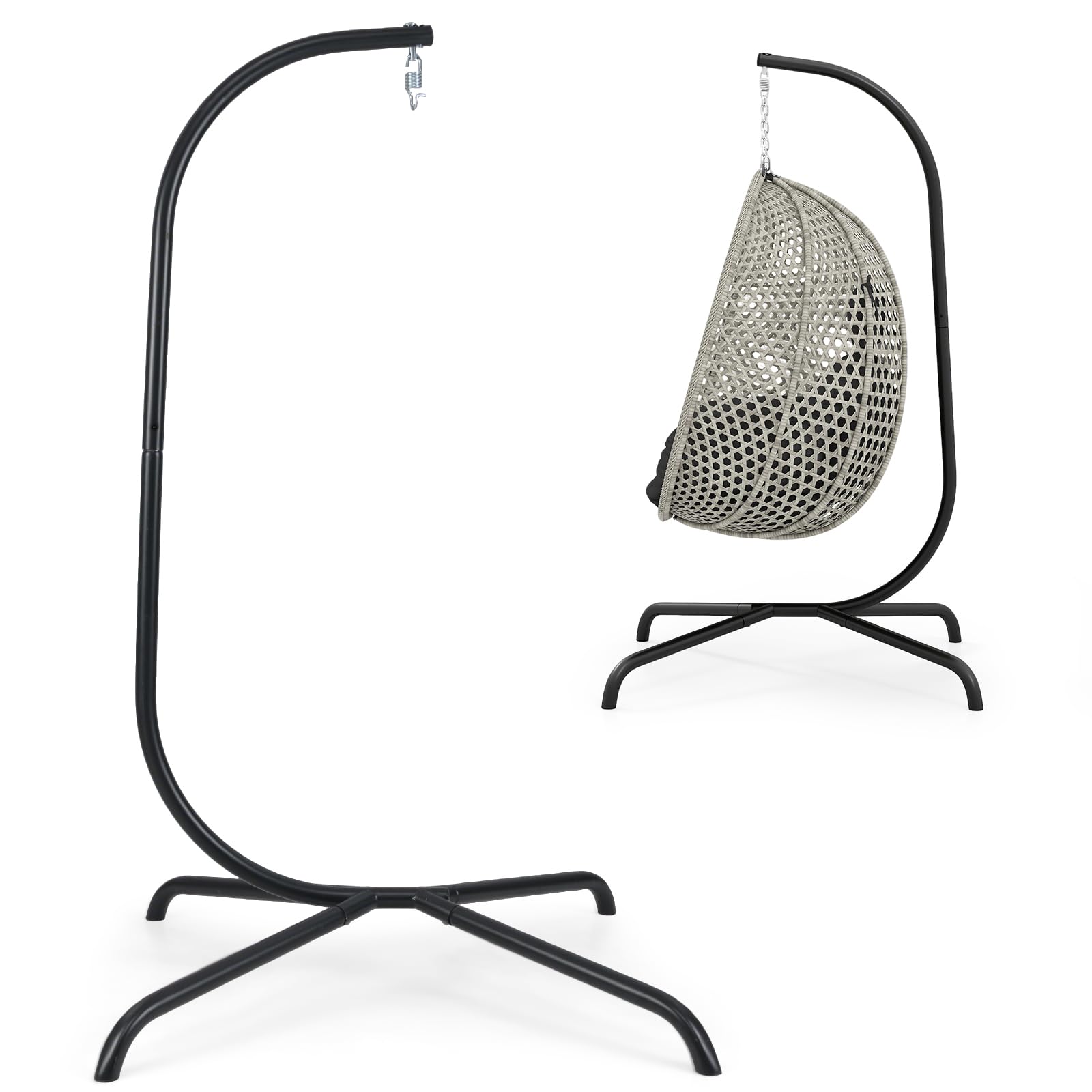 COSTWAY Supporto per Amaca a C, Base per Sedia Sospesa in Metallo Pesante con Gancio a Molla e Rotazione a 360°, Telaio per Amaca per Interni ed Esterni, Portata 180 kg