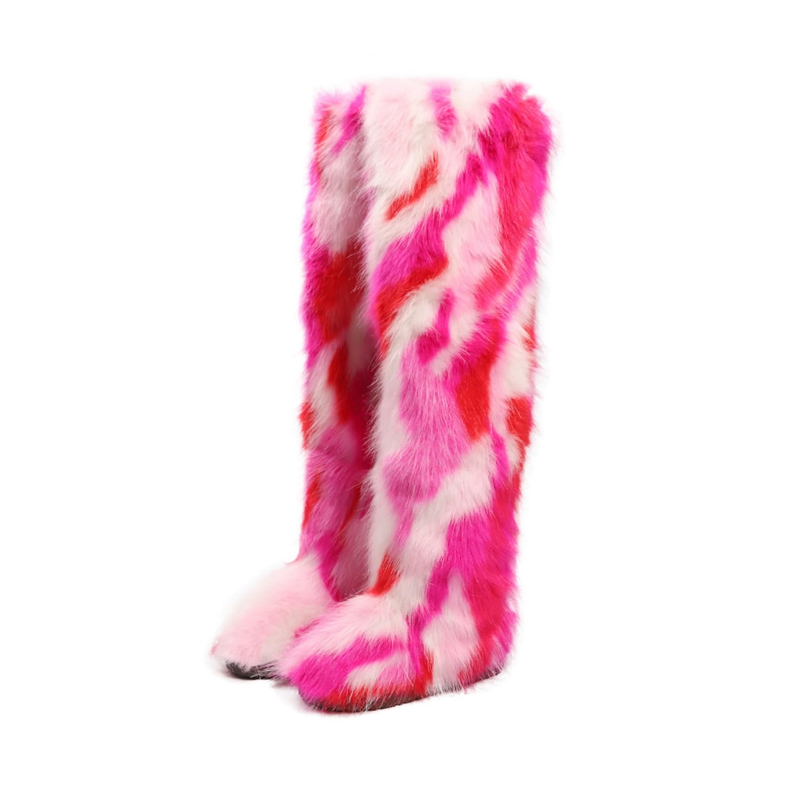 Rave Thigh High Fur Boots Y2K for Women Fluffy Fuzzy Snow Winter Boots Faux Mongolian Fur Shoes Goth