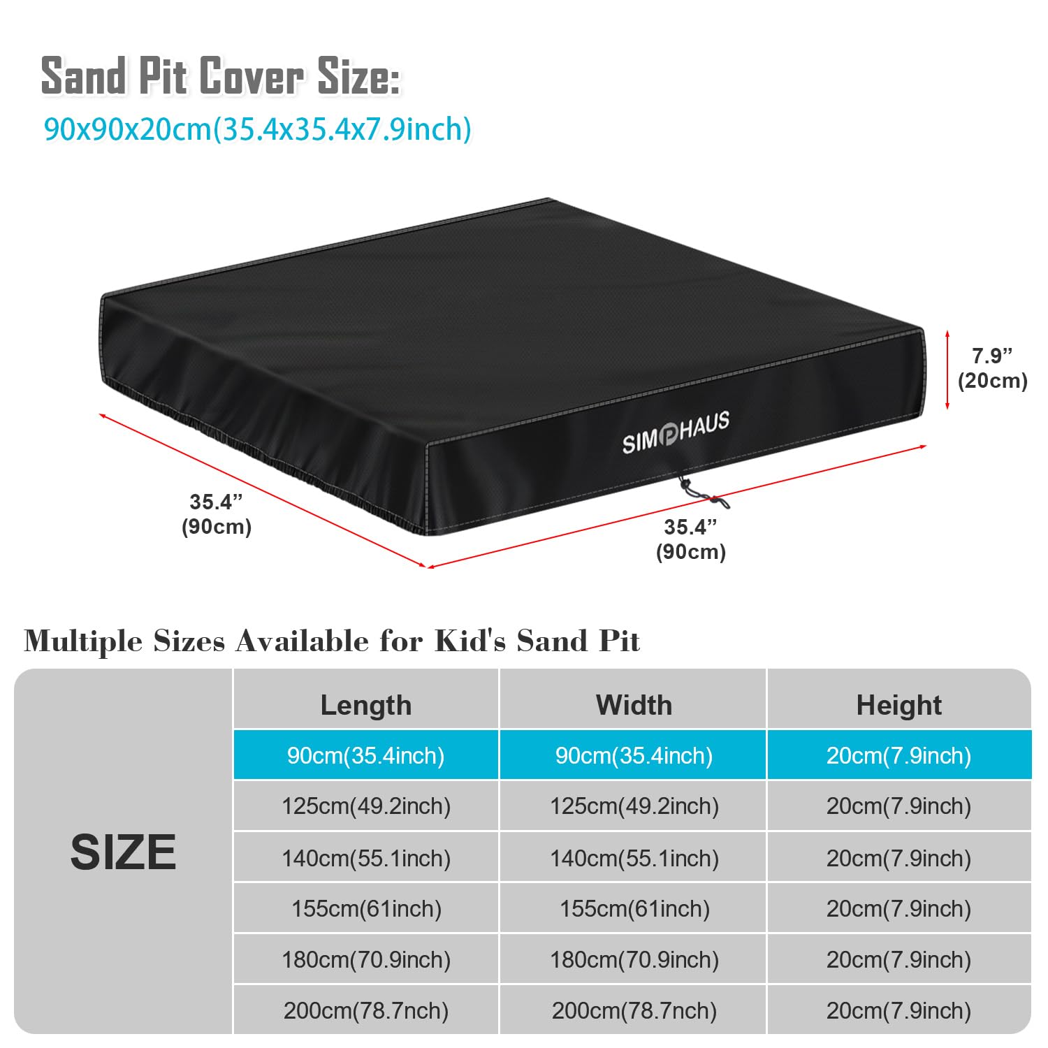 SIMPHAUS Telo di Copertura per Sabbiera Impermeabile Telo Copri Sabbiera Copertura Sabbiera Copertura Sandbox Protettiva per Sabbiera Piscina Giardino in Tessuto Oxford 420D Resistente 90x90x20cm