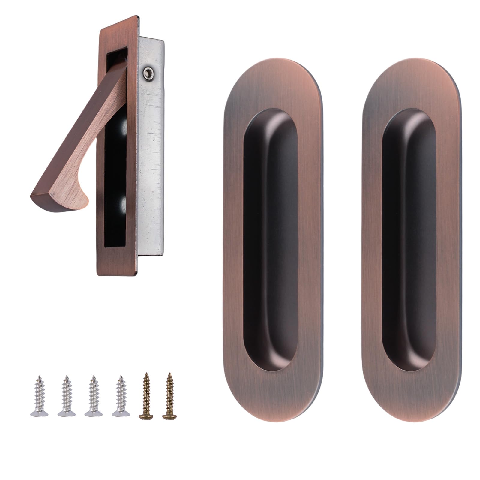 UFURMATE Flush Mount Door Pull and Edge Pull, 1 Set Stainless Steel Recessed Pocket Door Handles Sliding Door Hardware for Closet (Reddish Bronze)