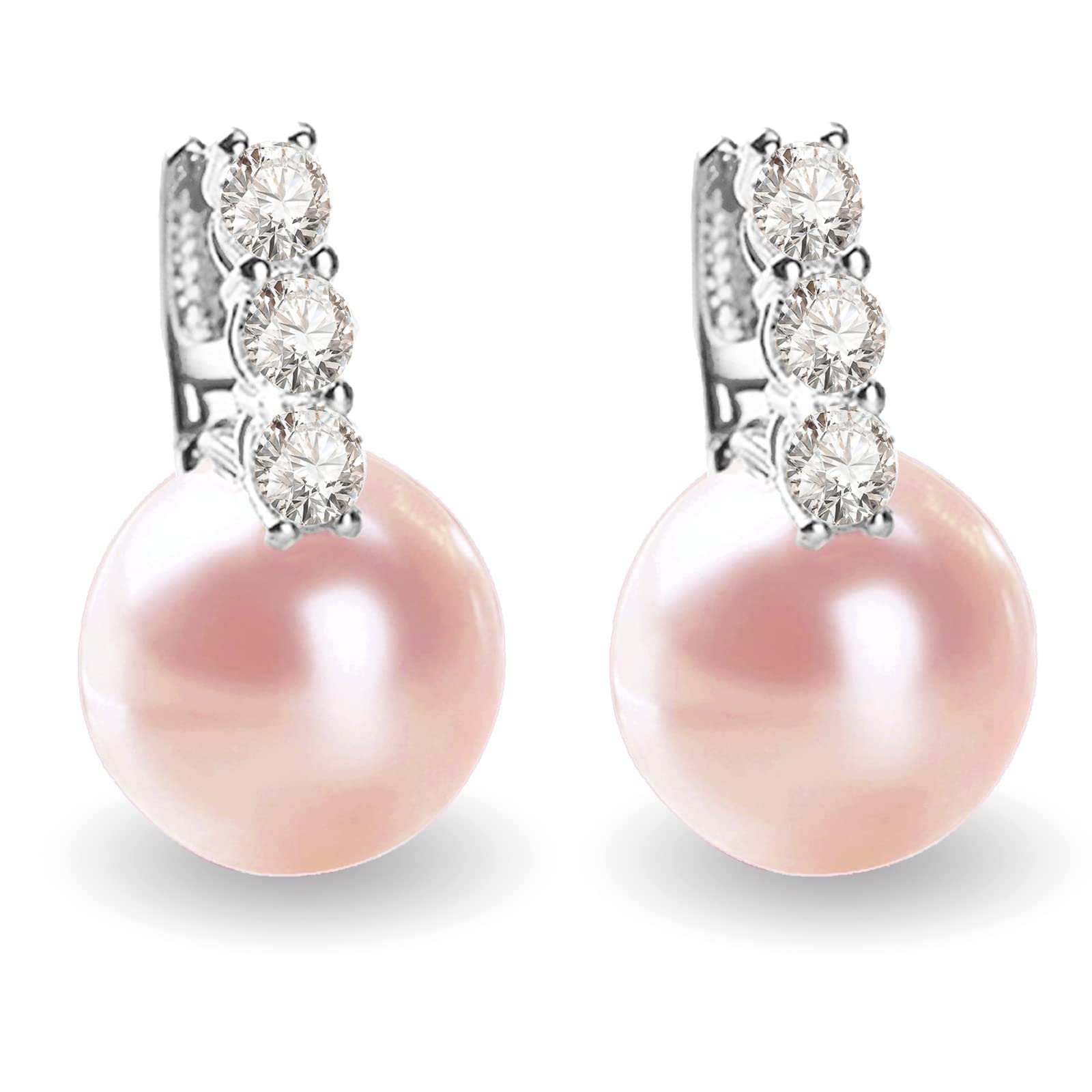 RITACH Small Pearl Earrings for Women 925 Sterling Silver Plated White Gold Dangle Drop Earrings Cubic Zirconia Pearl Drop Earrings