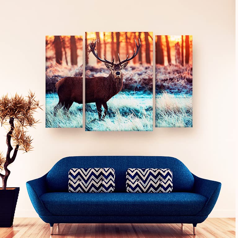 Casperme Beautiful Dear 3pc Multiple Frames Wall Painting For Living Room, Bedroom, Hotels & Office With Sparkle Touch 7mm Hard Wooden Board (36*24 inches) Casper_MF_3x2_39