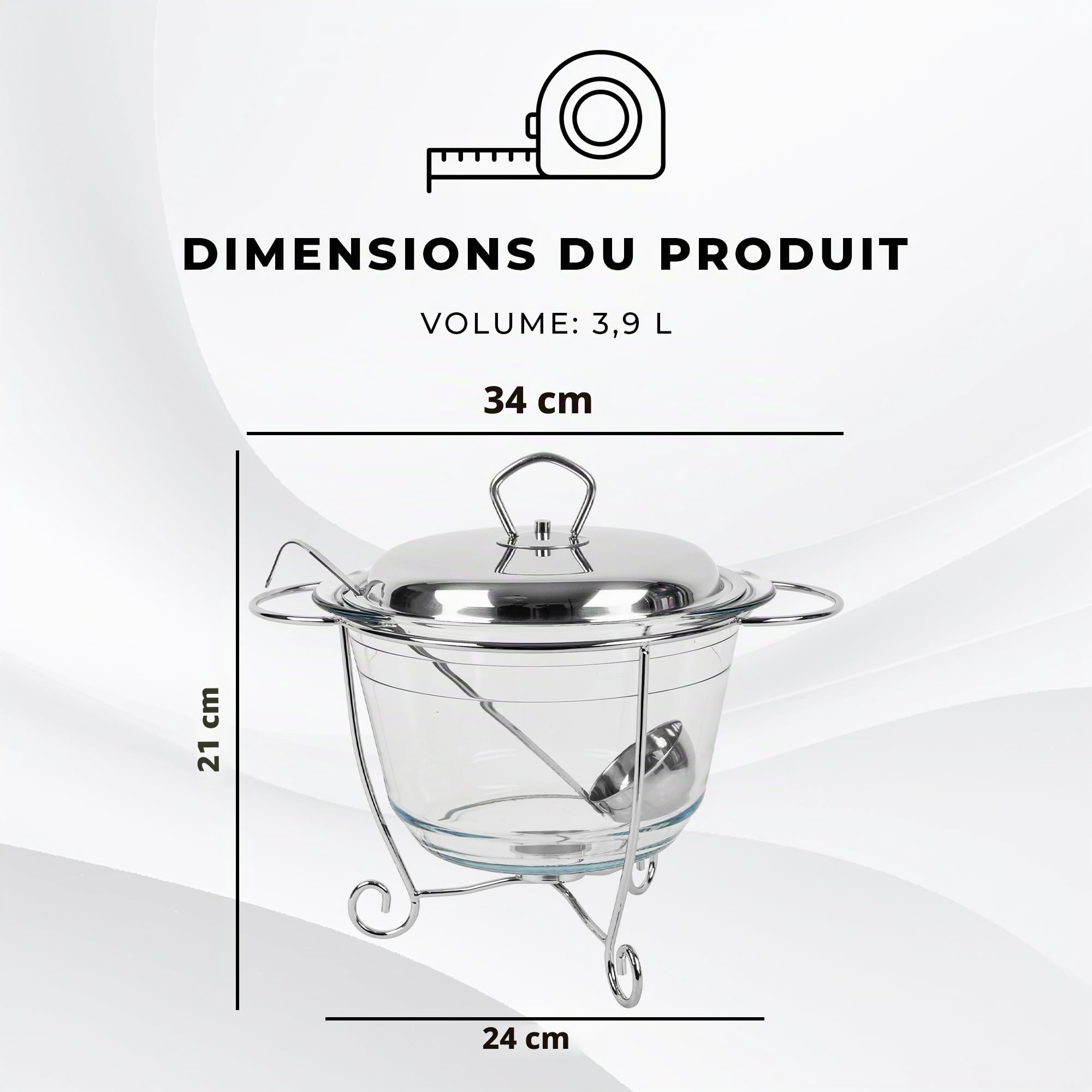 KARL HAUSMANN Chauffe Plat Buffet Ovale 3.9 L - Plat Chauffant avec Insert Verre, Bougie Chauffe-Plat - Couvercle avec Poignée, Structure Acier Inoxydable - Argenté Chafing Dish Maintien au Chaud