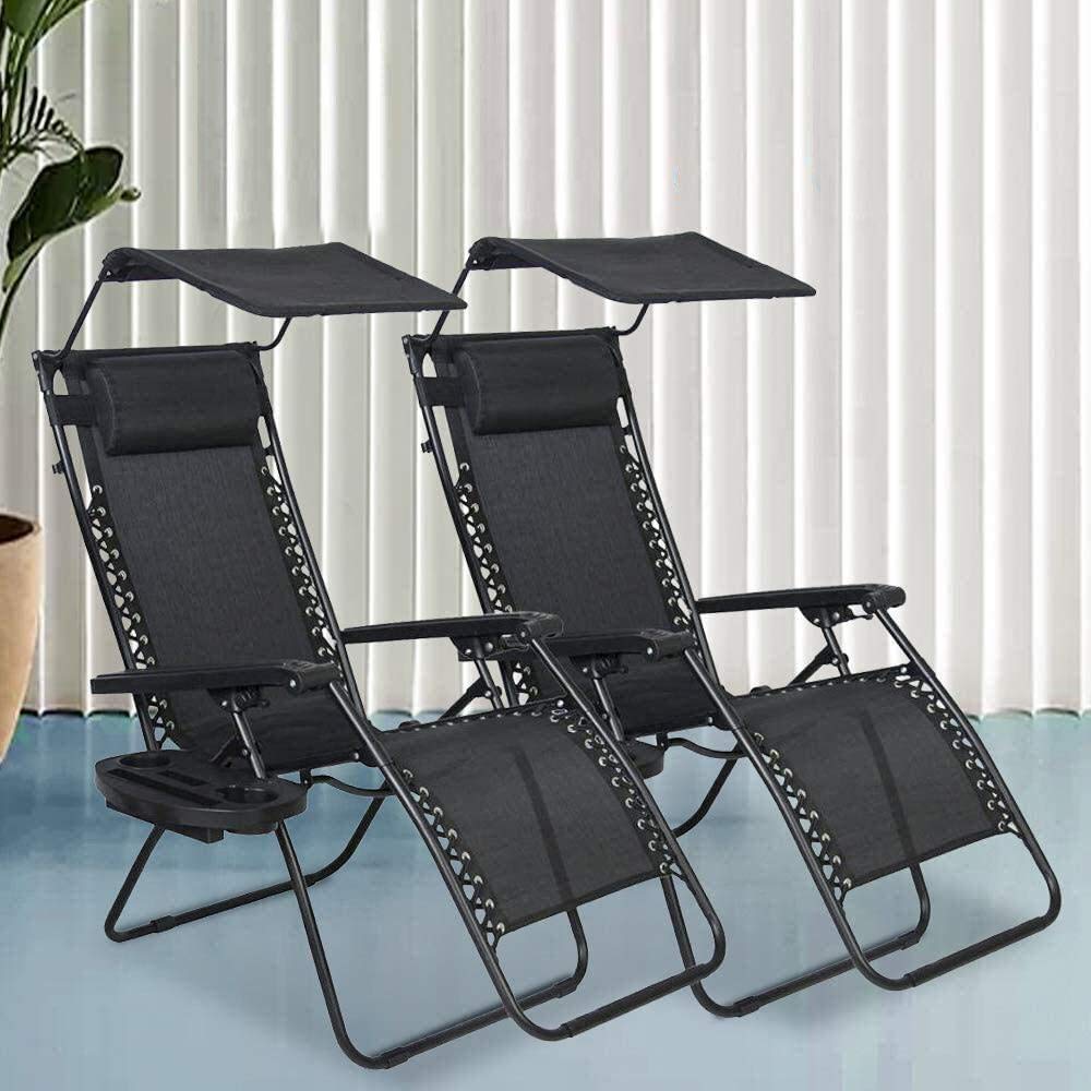HomeCleverFolding Zero Gravity Chair Set of 2, 250lbs Folding Steel Mesh Recling Beach Chairs for Outside Camping Fishing Poolside Terrace Lawn Black Reclining Zero Gravity Chair