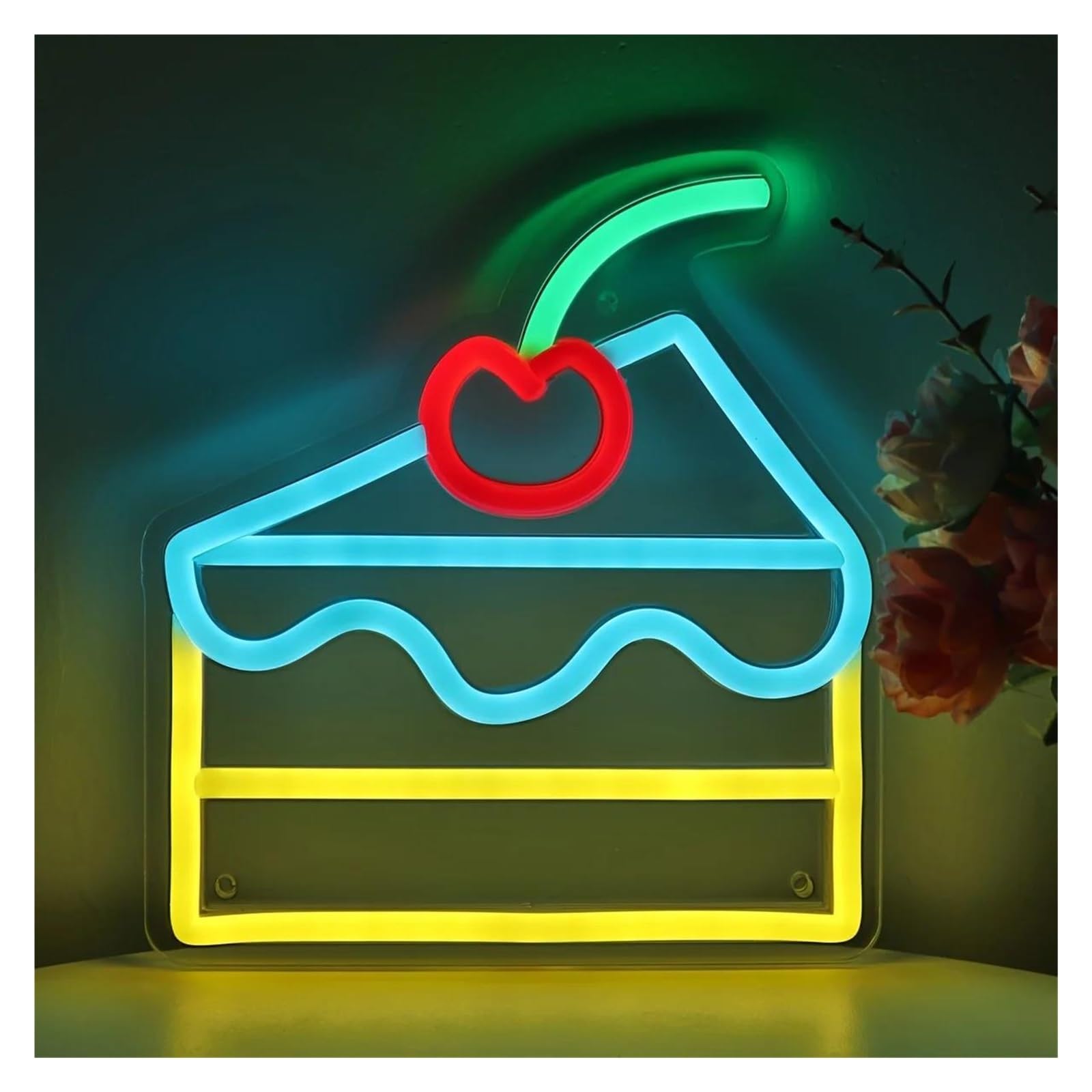 Decoración Lámparas Letrero De Neón De Pastel De Cereza, Luz De Neón Colgante De Pared Alimentada Por USB Para Postres, Panaderías, Cafeterías Y Decoración 21.96cmx23.88cm