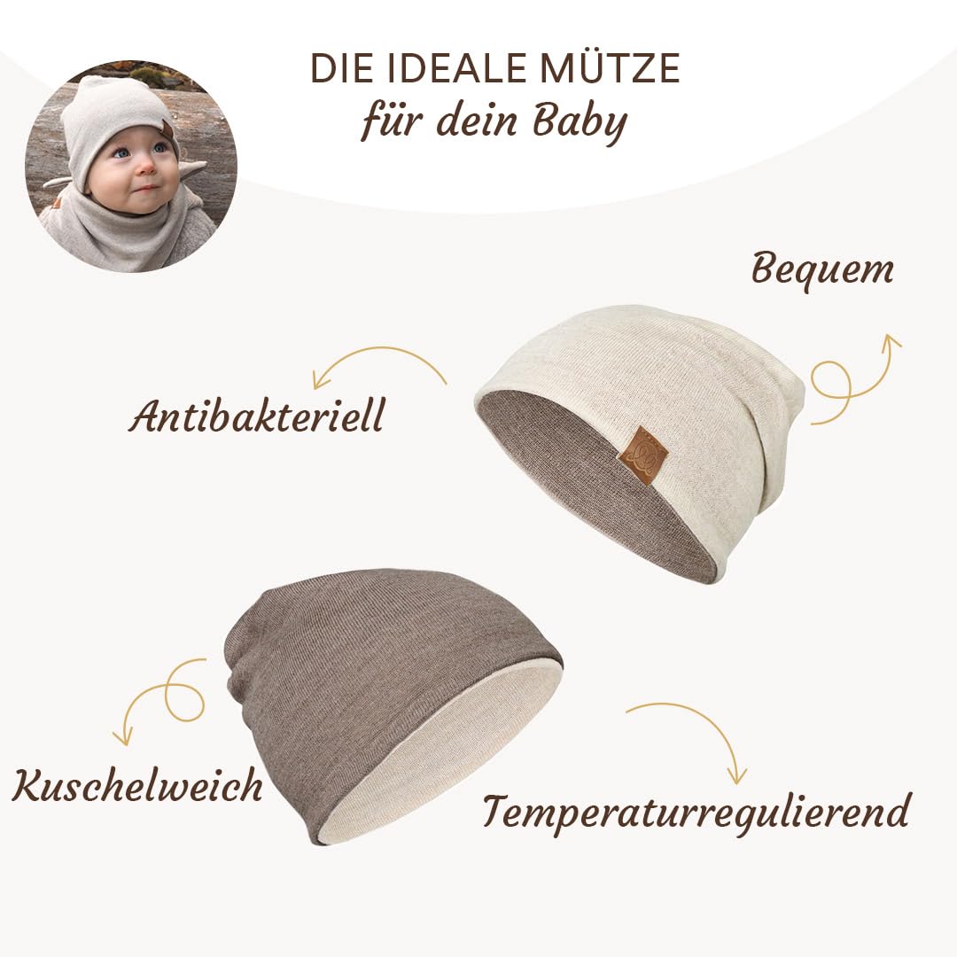 MayLily Merino Baby mütze - Doppelseitige Beanie aus 100% merinowolle - Hergestellt in EU – Handgefertigt – Hypoallergen – Temperaturregulierend für Sommer und Winter