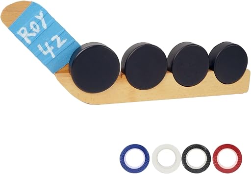 Westant Hockey Puck Display Case - 16.5" Wall Mount, Wooden Holder for 4 Pucks, Ideal Hockey Gift for Players and Fans, with Hockey Tape to Customize Your Name 4 Pucks