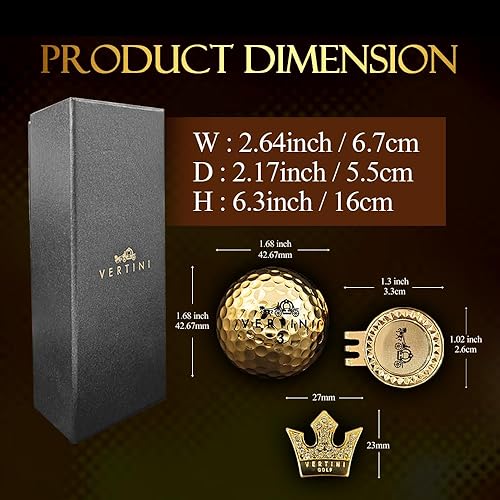 Miniatura 9 de Vertini Juego de pelotas de golf doradas de 24 quilates y marcador de pelota con clip para sombrero, regalos de golf lujosos para golfistas,