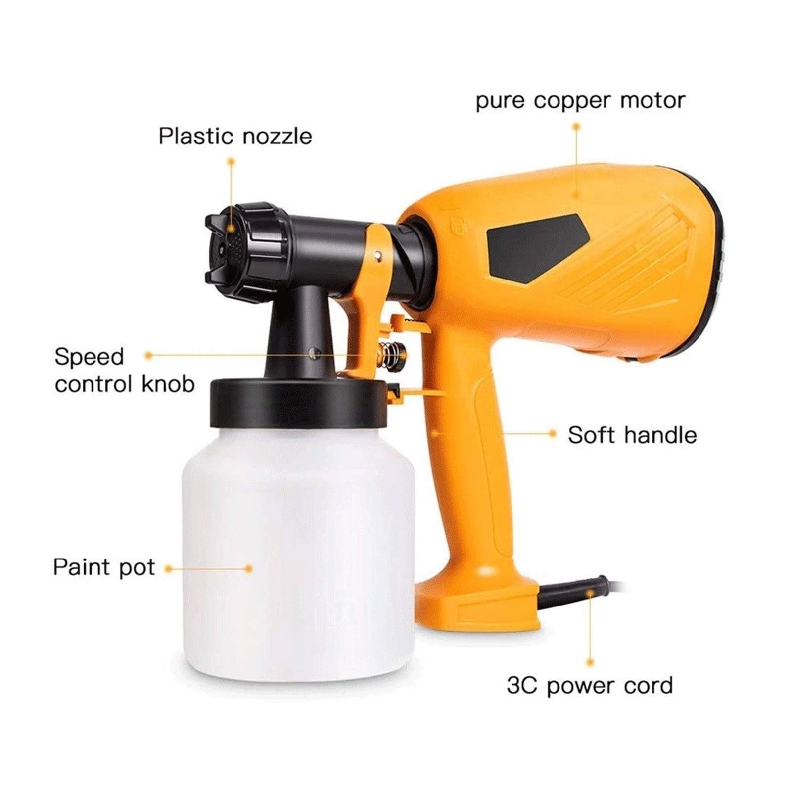 Pulverizador de Pintura portátil, Pistola de pulverización de Pintura eléctrica de 400 W y 800 ml con 3 Patrones de pulverización, contenedores Desmontables de 800 ml, fácil de pul