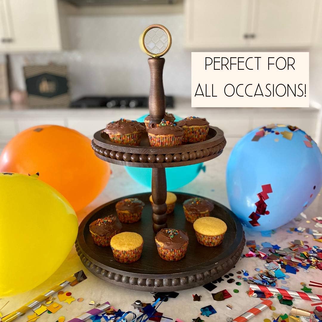 Exсluѕіvе Dіѕсоunt 60% Prісе Bread Salt & Wine Beaded Two Tiered Tray 2 Tier Tray Farmhouse Style Lazy Susan 2 Tiered Tray - Dark Wood and Metal Handle | Decorative Box for Gifting Crаzу Dеаlѕ Bread Salt & Wine Beaded Two Tiered Tray 2 Tier Tray Farmhouse Style Lazy Susan 2 Tiered Tray - Dark Wood and Metal Handle | Decorative Box for Gifting