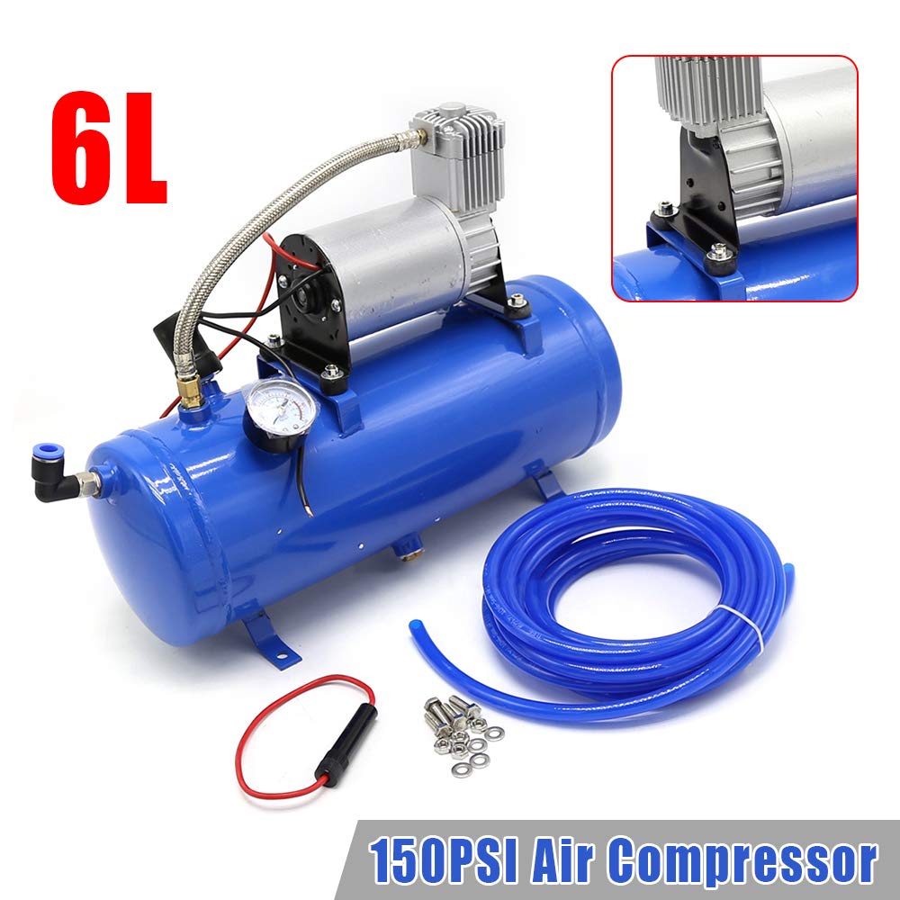 Kompressor,DC 12V Air Compressor,Luftkompressor Werkstatt,Luftkompressor,mit 6L Tank,100PSI Train Luft Horn Kit,38 × 14 × 30 cm,In Autoreifen,Automobilmotoren,Fahrräder,Bälle,Spielzeug