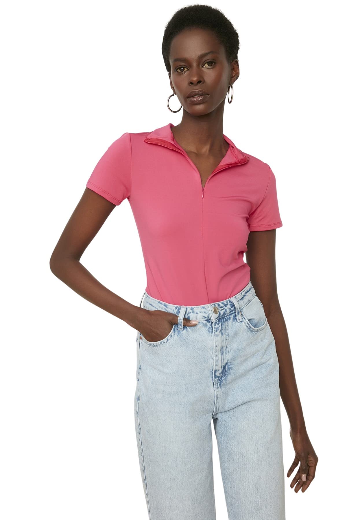 Trendyol Woman Plain Zipper detailed Thin Knit Bodysuit
