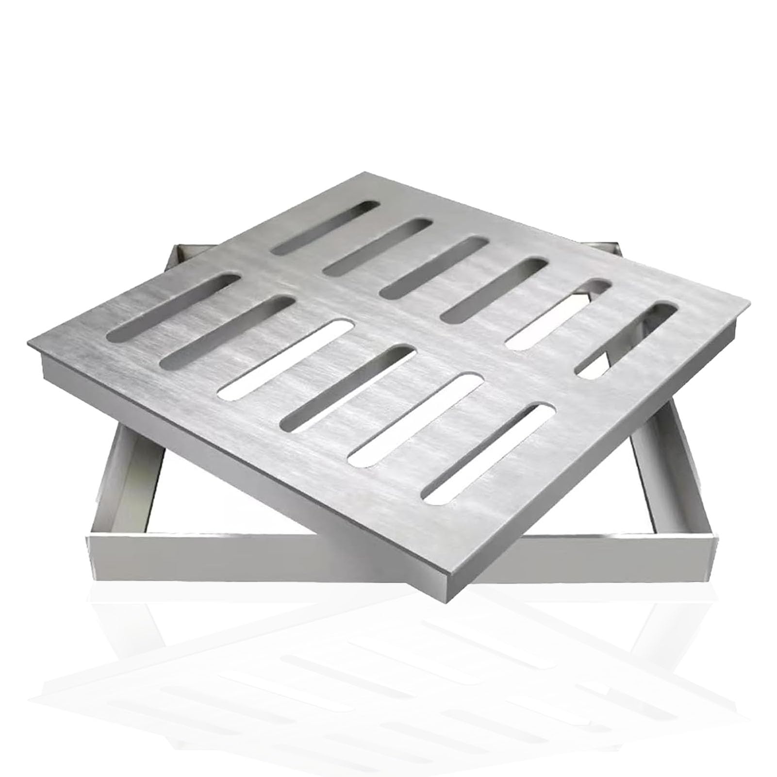 Generisch Griglia di drenaggio per esterni, griglia di drenaggio e telaio, copertura per lo scarico del canale, griglia per l'acqua piovana, quadrata, acciaio inox 304, spessore 2 mm (300 x 300 x 20