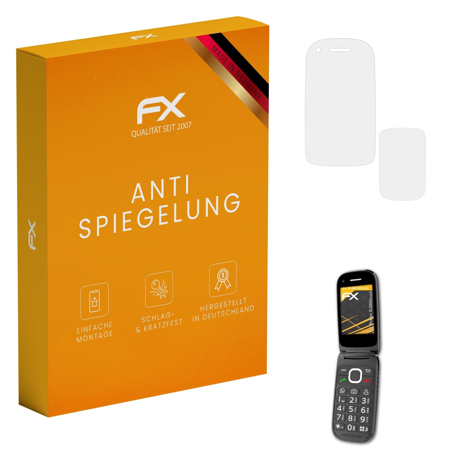 atFoliX Screen Protector compatible with Beafon SL880touch Screen Protection Film, anti-reflective and shock-absorbing FX Protector Film (Set of 3)