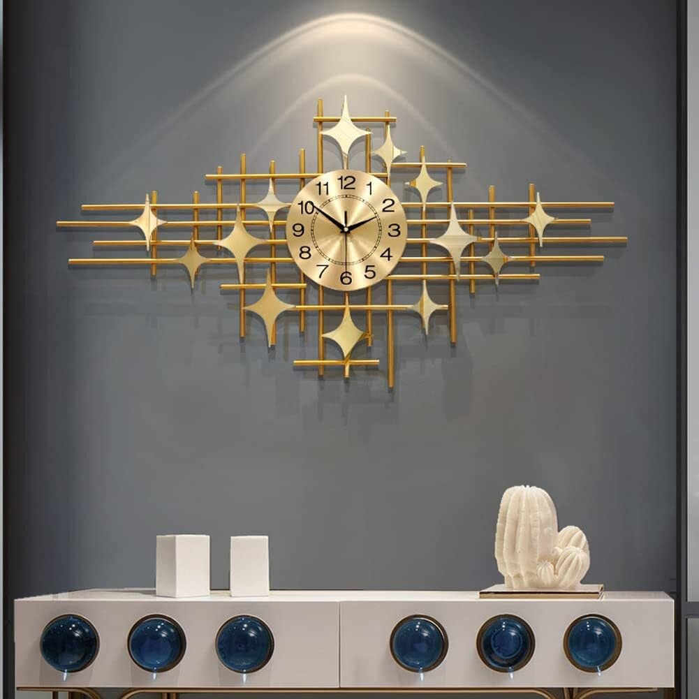 SaryEdge Large Metal Wall Clocks, Gold 3D Art Starlight Design Silent Wall Clocks Home Accessories Decoration,Gold,100 * 50CM,
