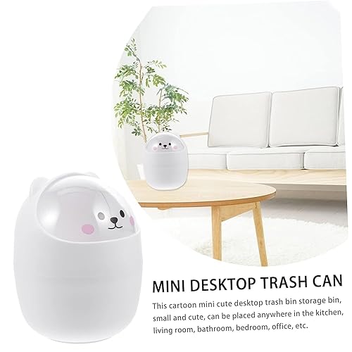 Miniatura 3 de TOWINE Bote de basura pequeño decorativo para escritorio, canasta de papel, papelera de escritorio con tapa, papelera de reciclaje de basura de 1.05