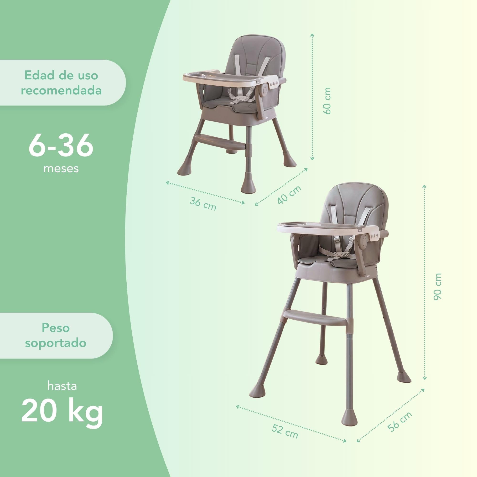 Tronas De Bebe 3 En 1 Con Kit Vajilla de Silicona – Silla Bebe Comer Con Asiento Acolchado - Trona Bebe Plegable Fácil De Limpiar, Montaje Rápido, Estabilidad