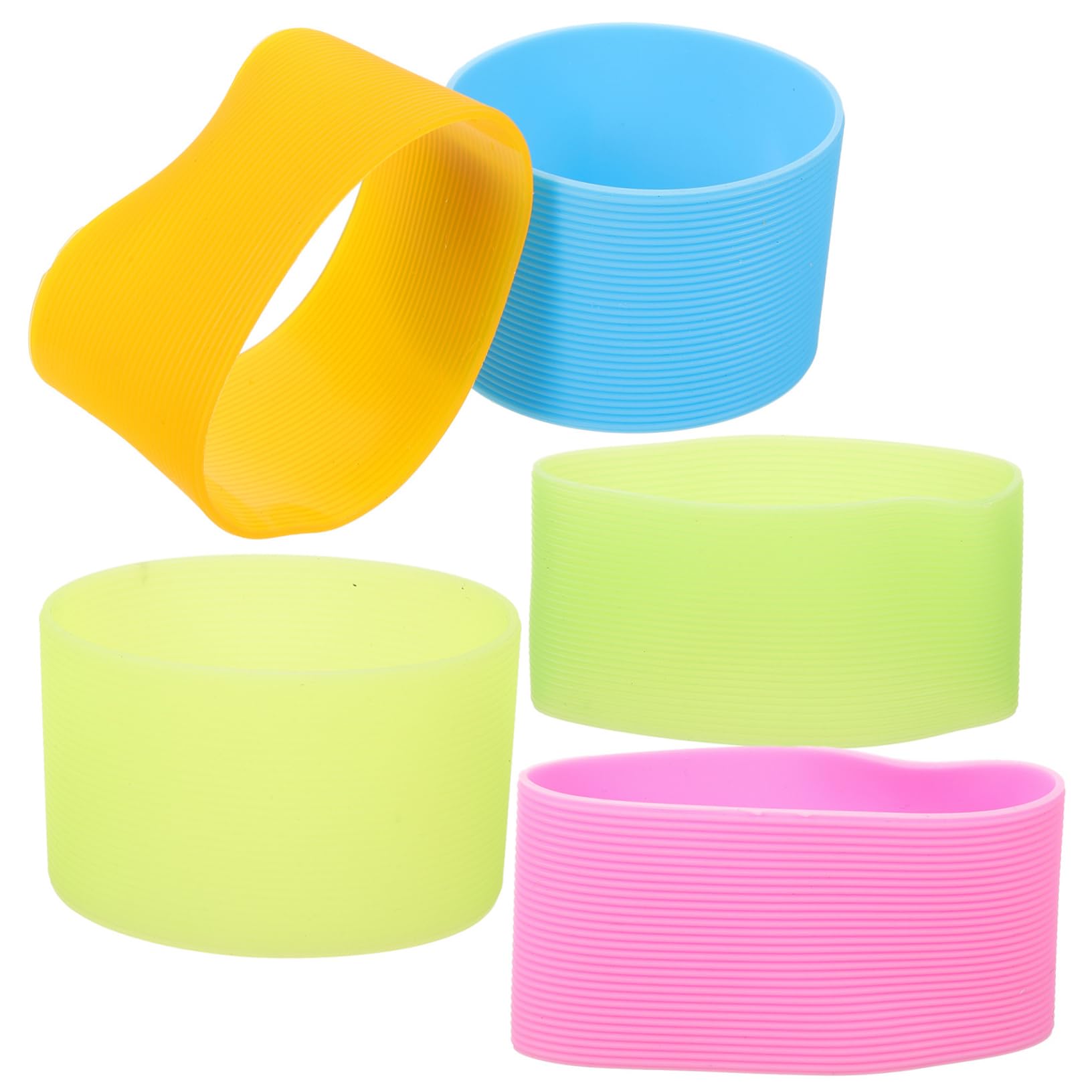 5Pcs Silicone Bottle Bands Heat-Insulated Silicone Sleeve Covers for Glass Cups Anti-scalding Reusable Bottle Protection for Sublimation Tumblers and Travel Bottles